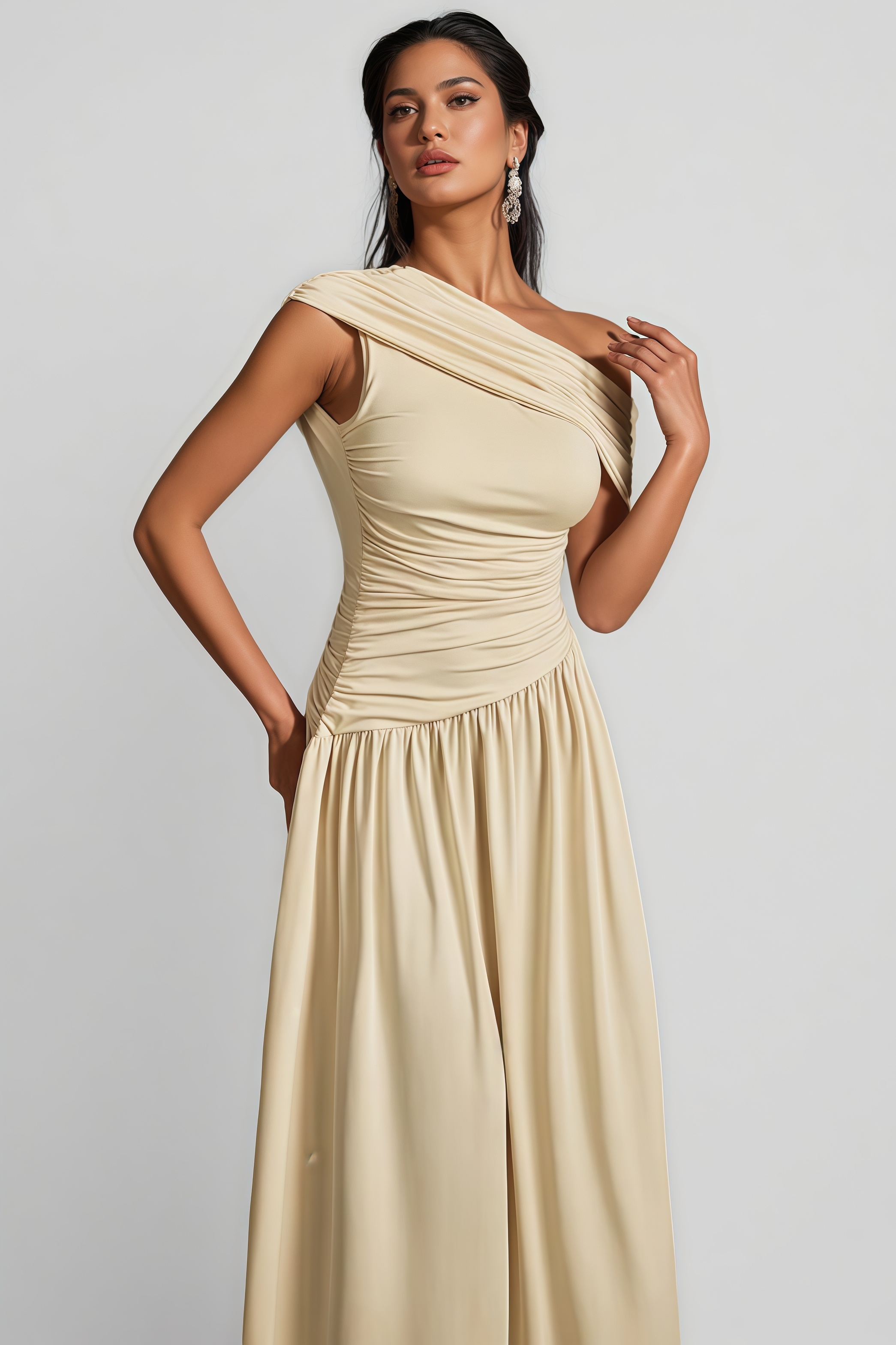 Ildrak One Shoulder Ruched Maxi Dress