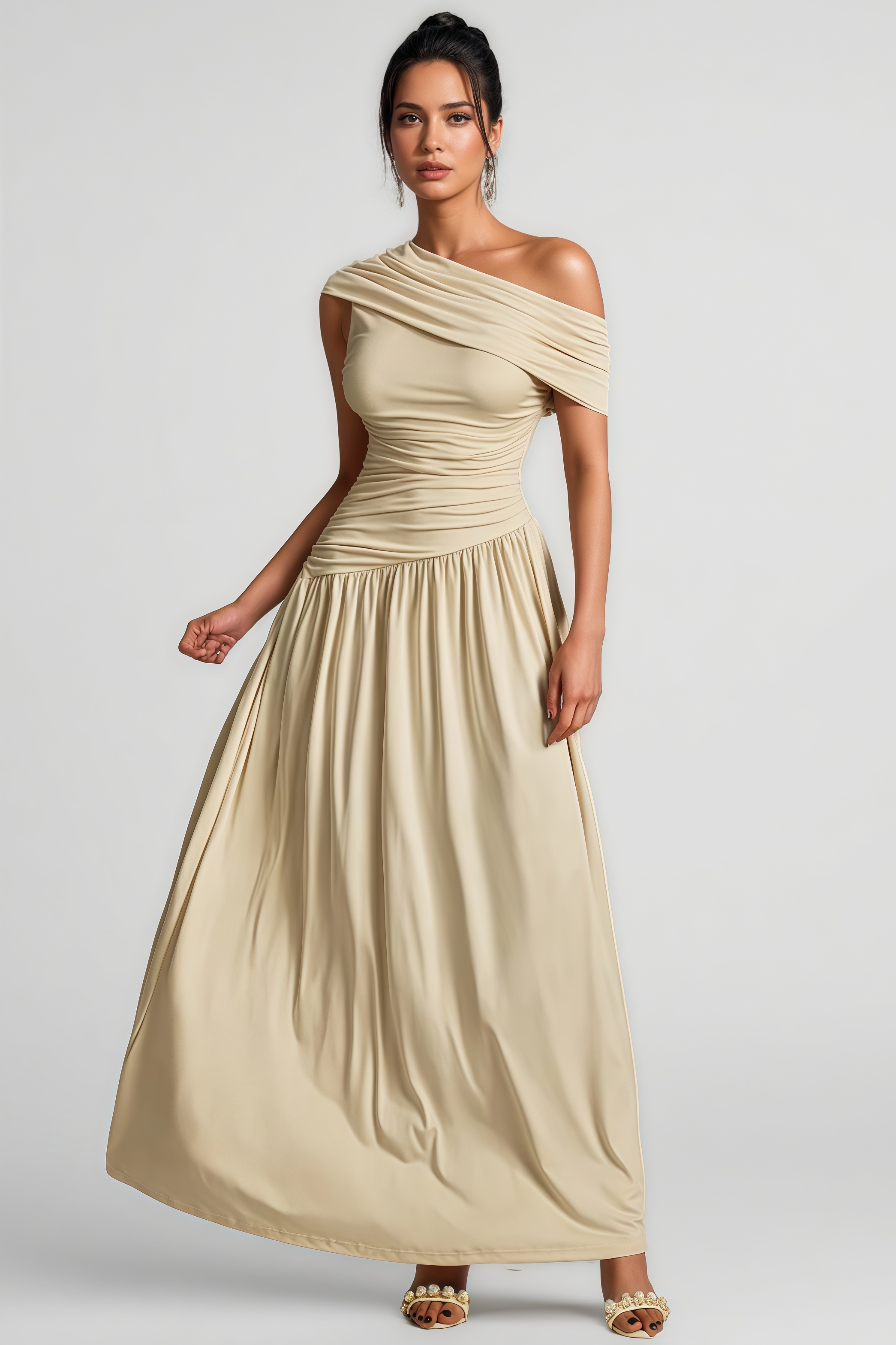 Ildrak One Shoulder Ruched Maxi Dress