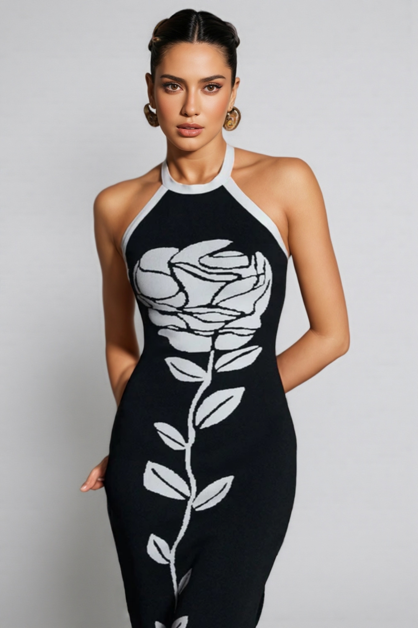 Jeston Halterneck Flower Bandage Midi Dress