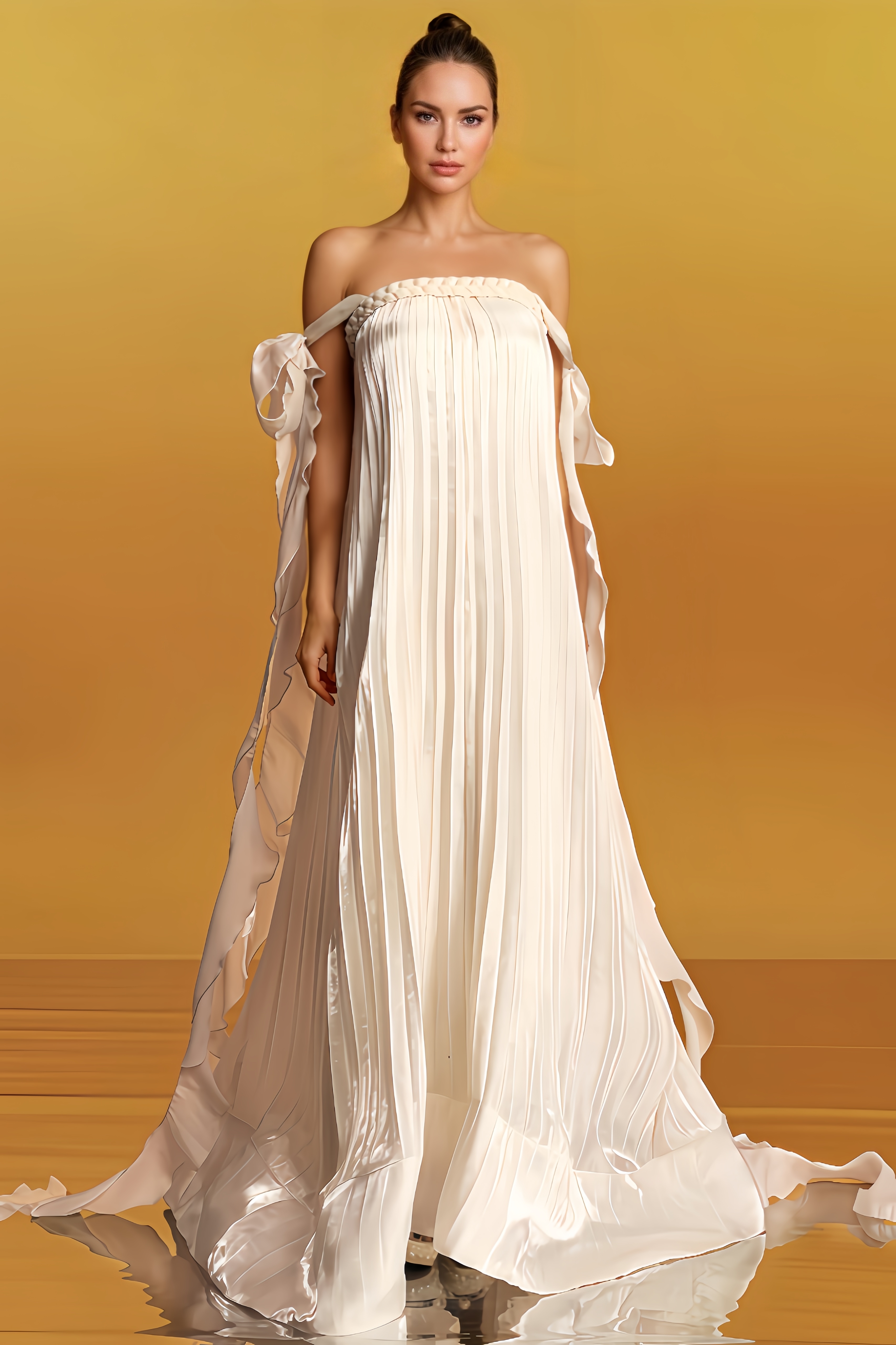 Zaily Off Shoulder Pleated Maxi Dress