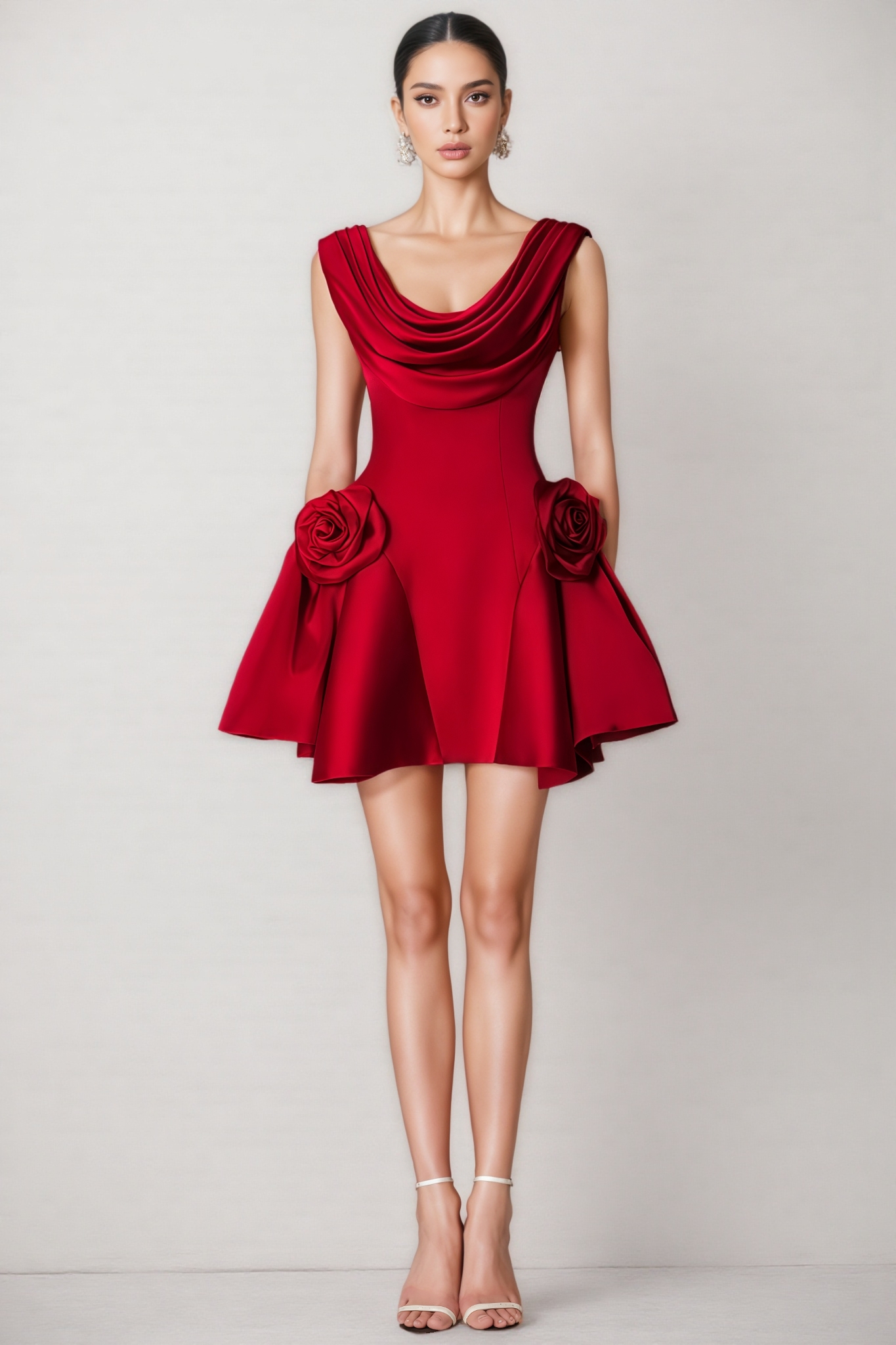 Icarusa Flared Cowl Neck Silk Mini Dress