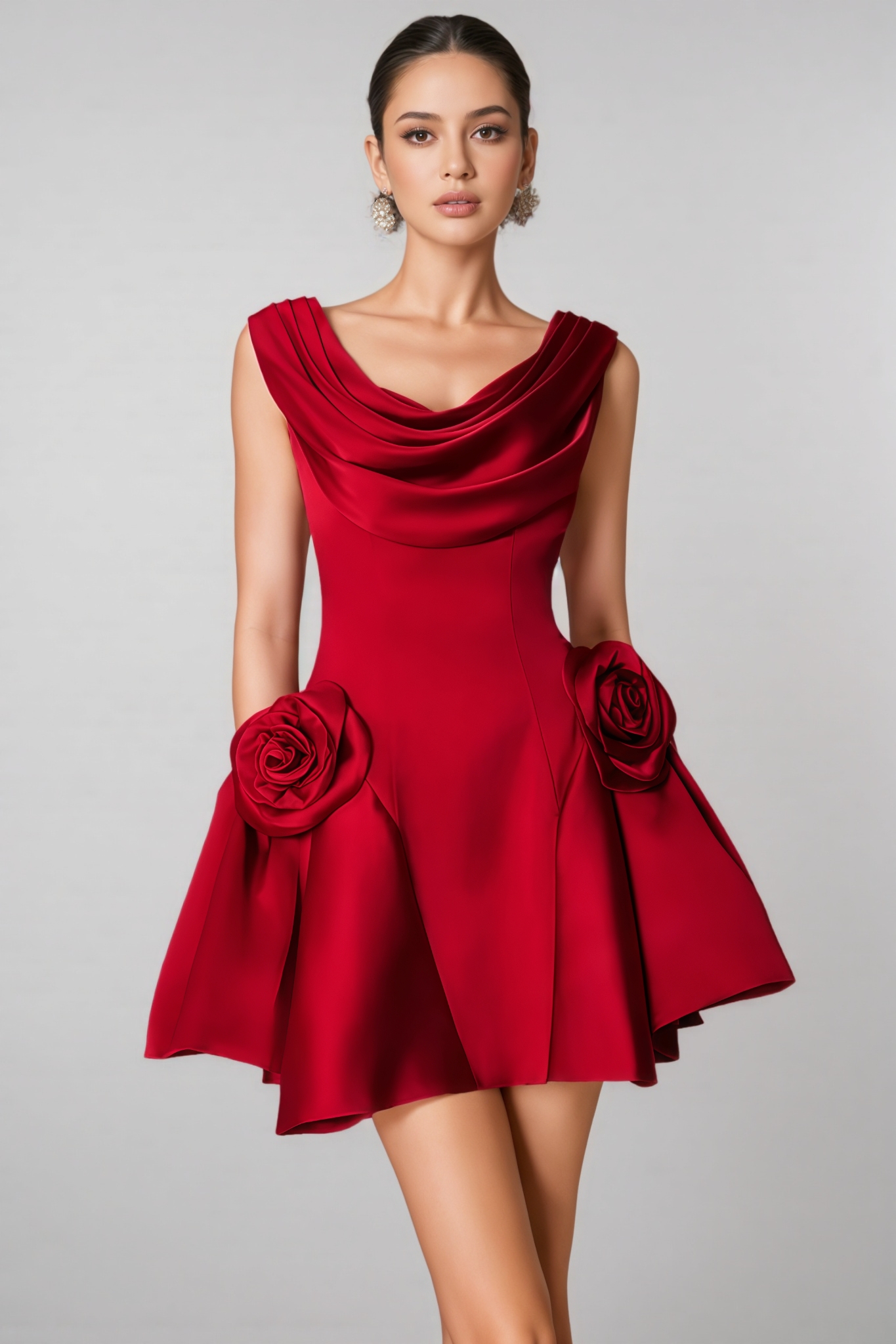 Icarusa Flared Cowl Neck Silk Mini Dress