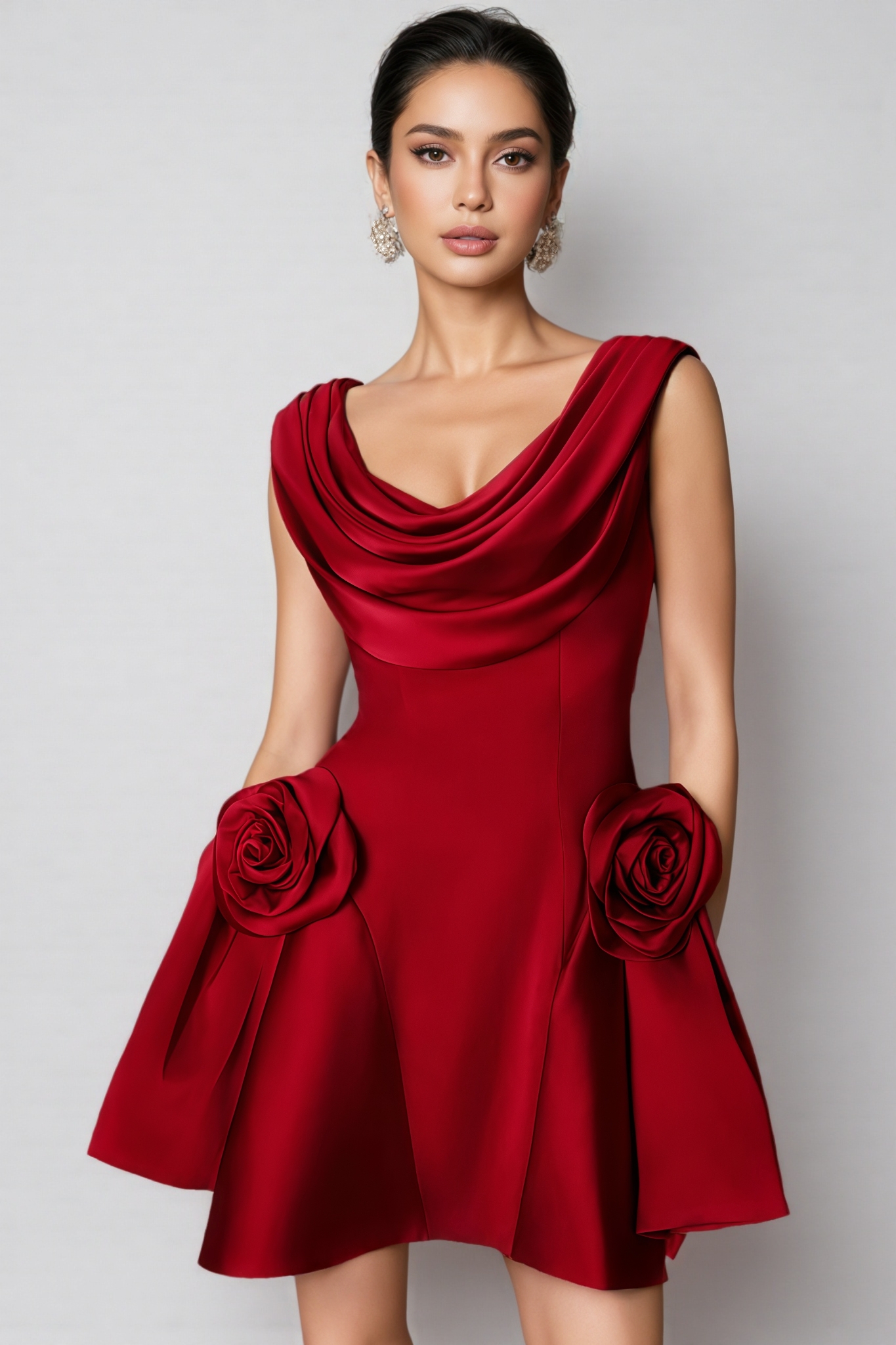 Icarusa Flared Cowl Neck Silk Mini Dress