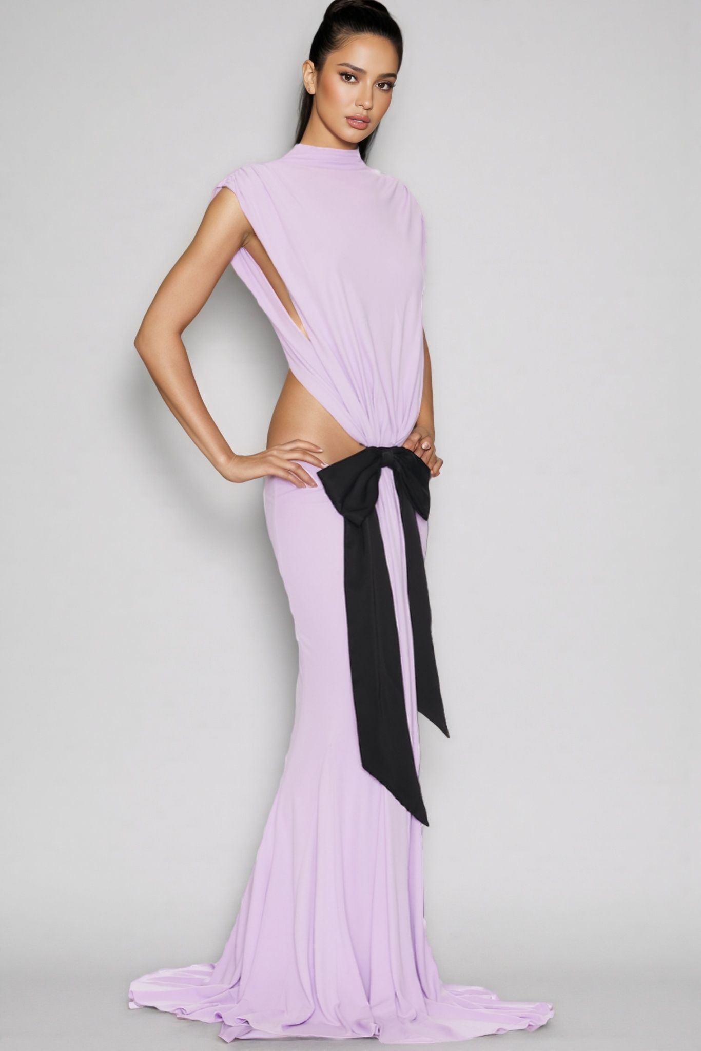 Ariak Black Bow Fishtail Maxi Dress