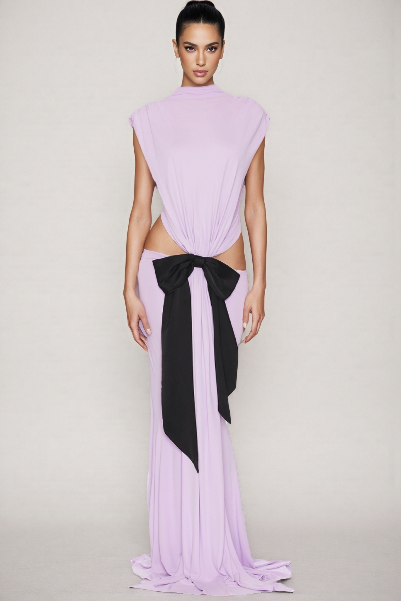 Ariak Black Bow Fishtail Maxi Dress