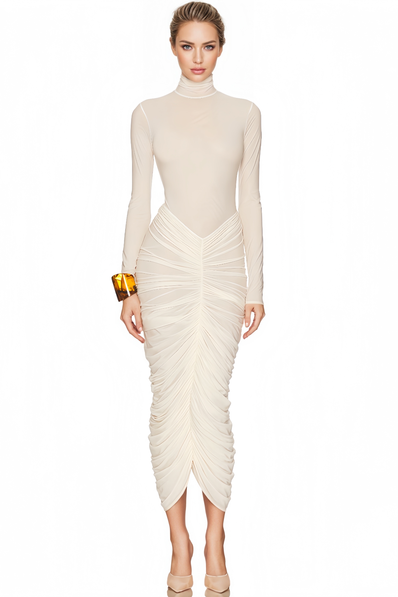 Larea Sheer Pleated Midi Dress