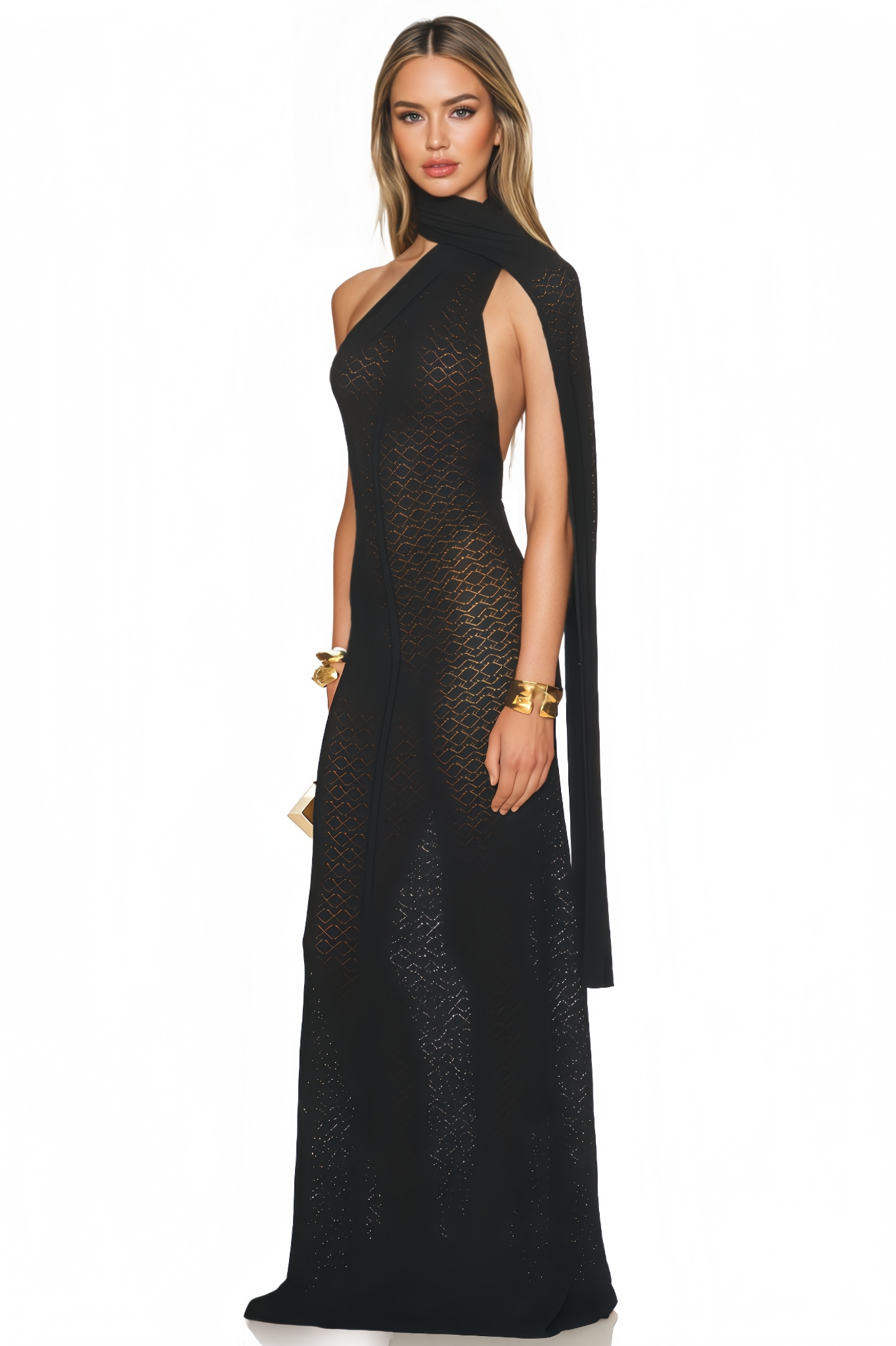Zadiy Asymmetrical Openwork Maxi Dress