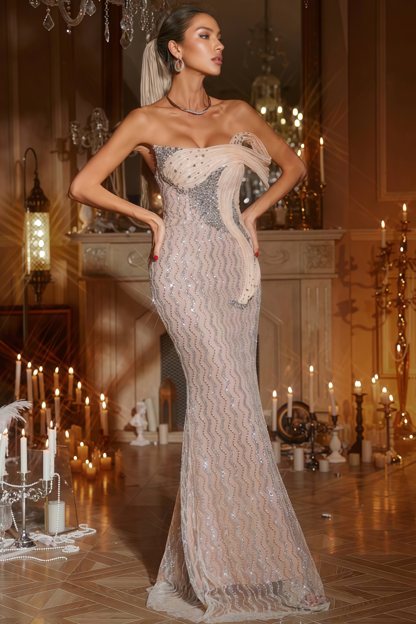 Zatte Strapless Sequin Maxi Dress