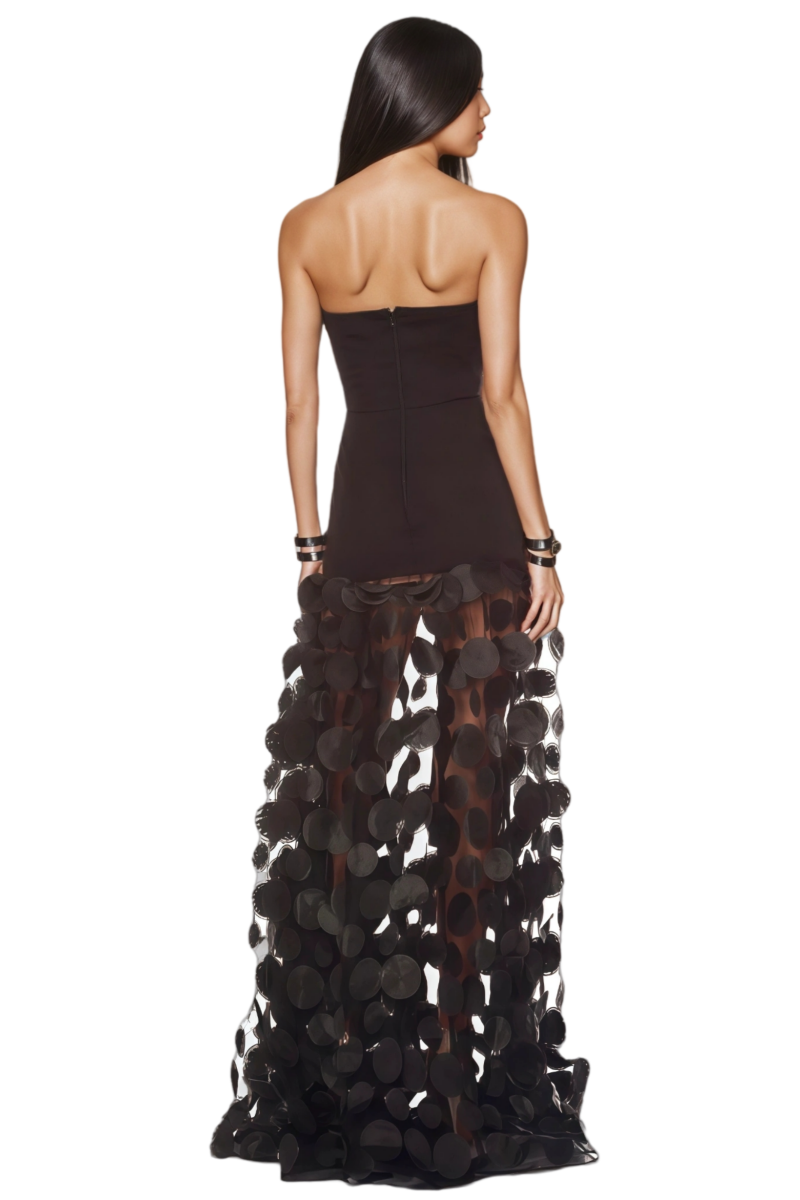 Elthion Black Polka Dot Mesh Maxi Dress