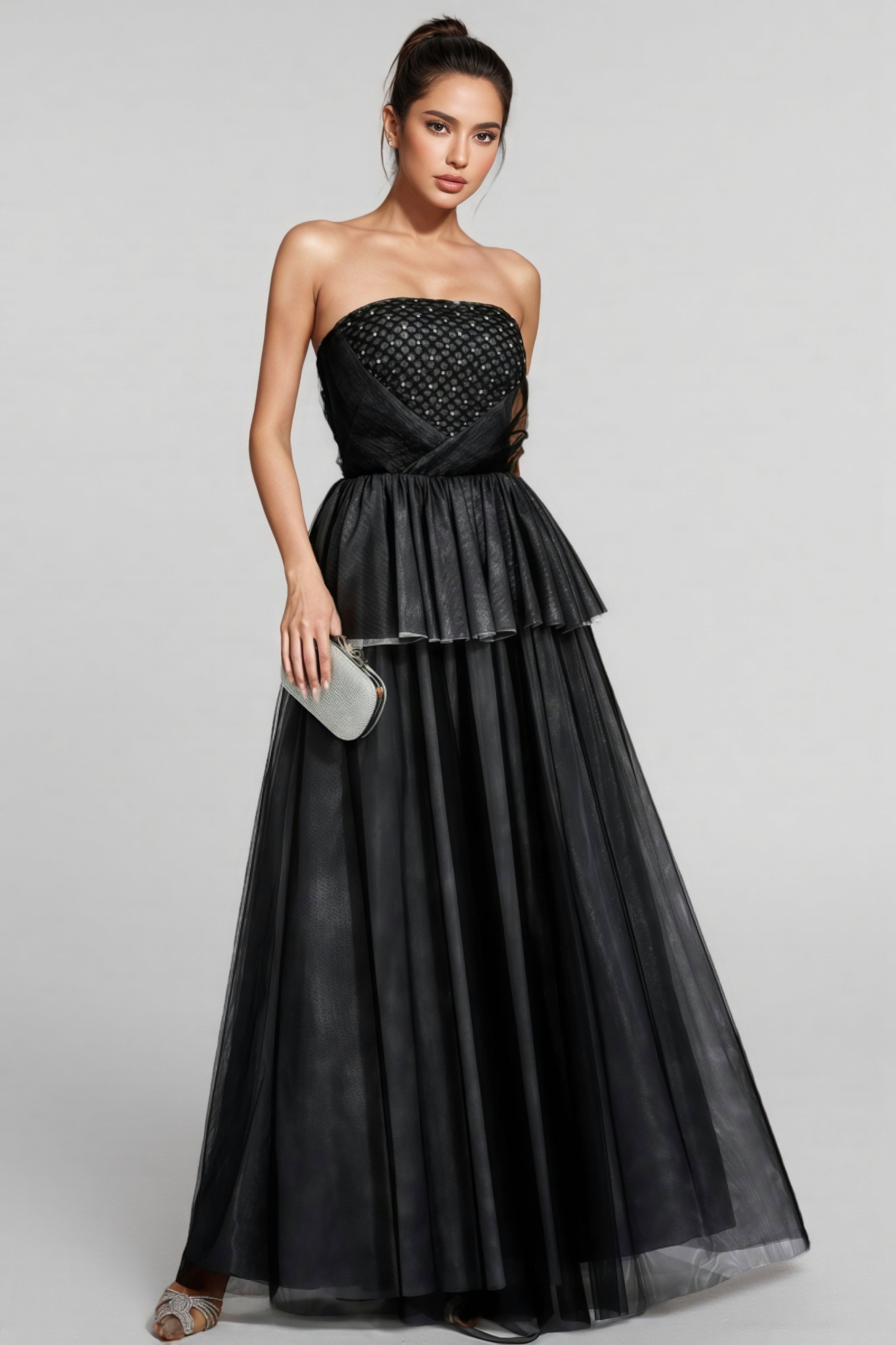 Uxley Black Mesh Off Shoulder Maxi Dress