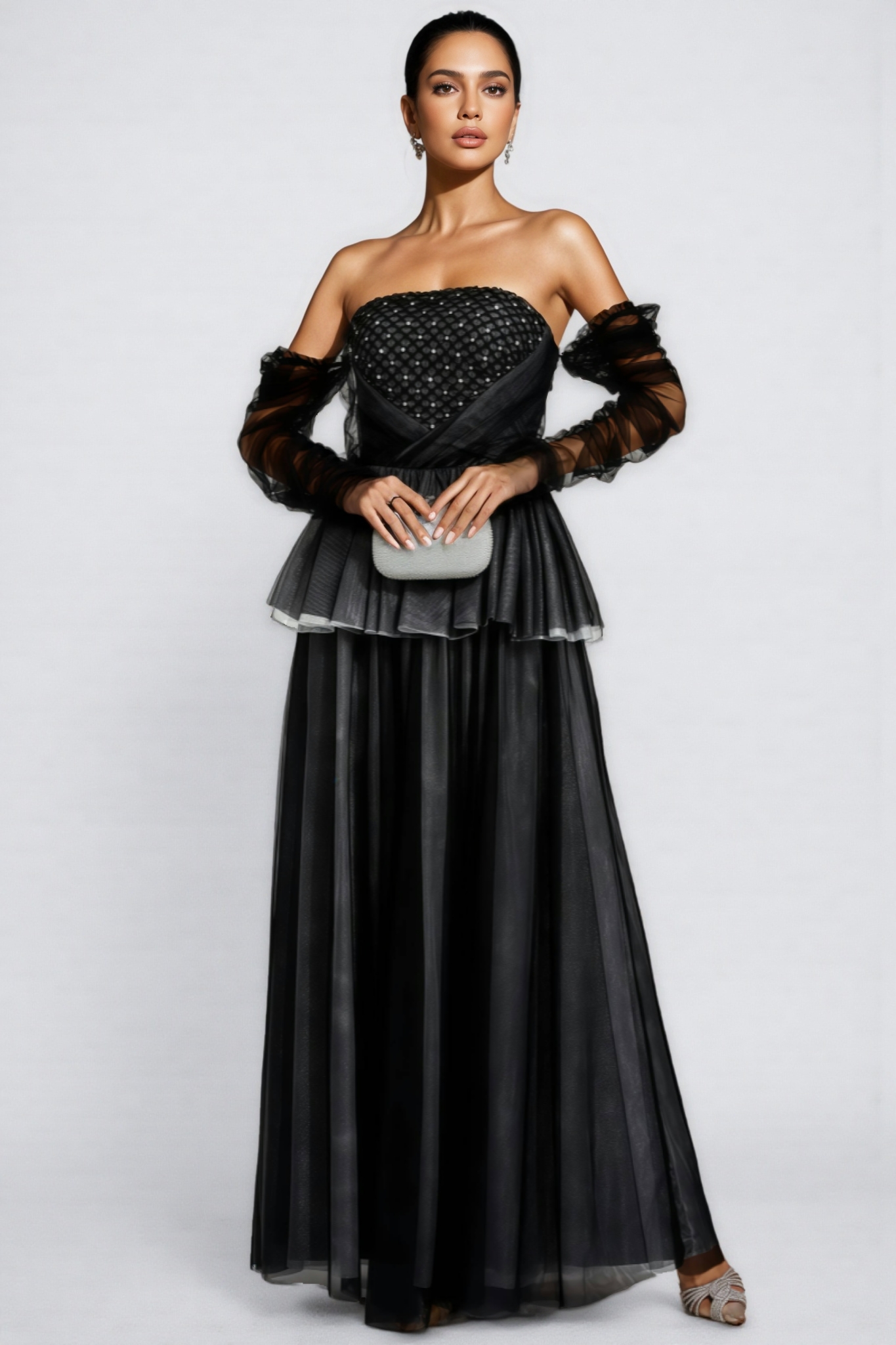 Uxley Black Mesh Off Shoulder Maxi Dress