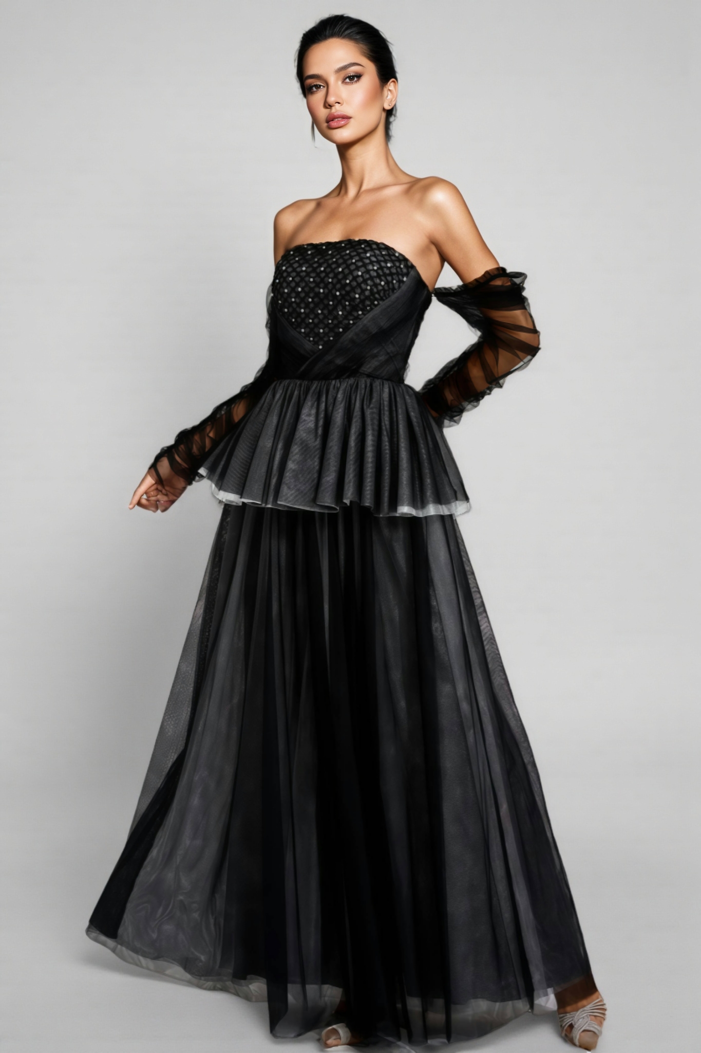 Uxley Black Mesh Off Shoulder Maxi Dress