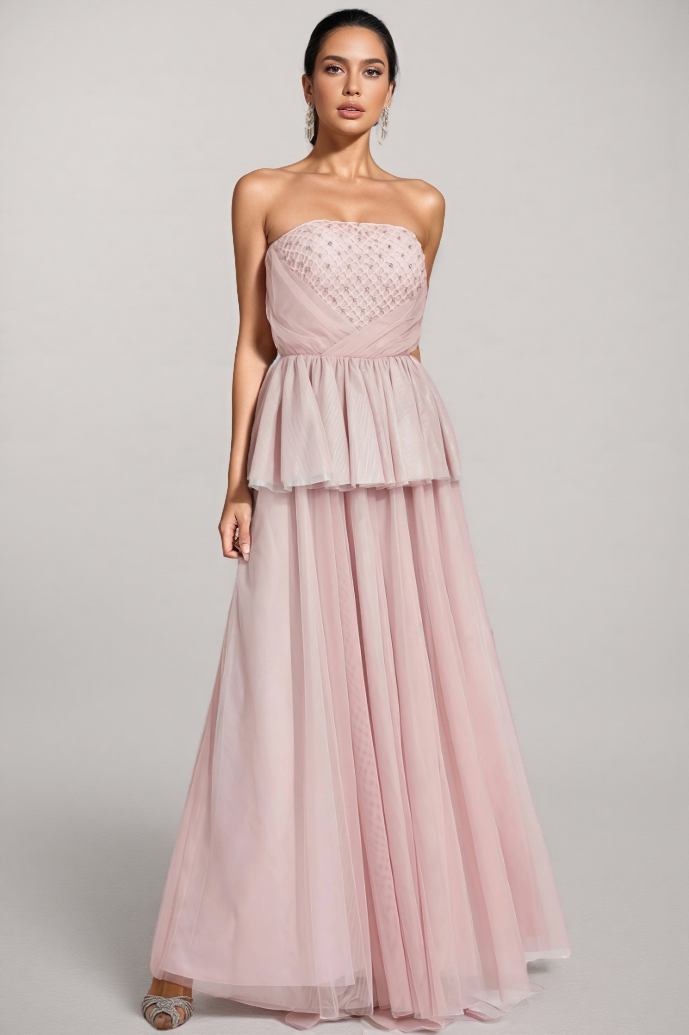 Xedand Pink Mesh Off Shoulder Maxi Dress