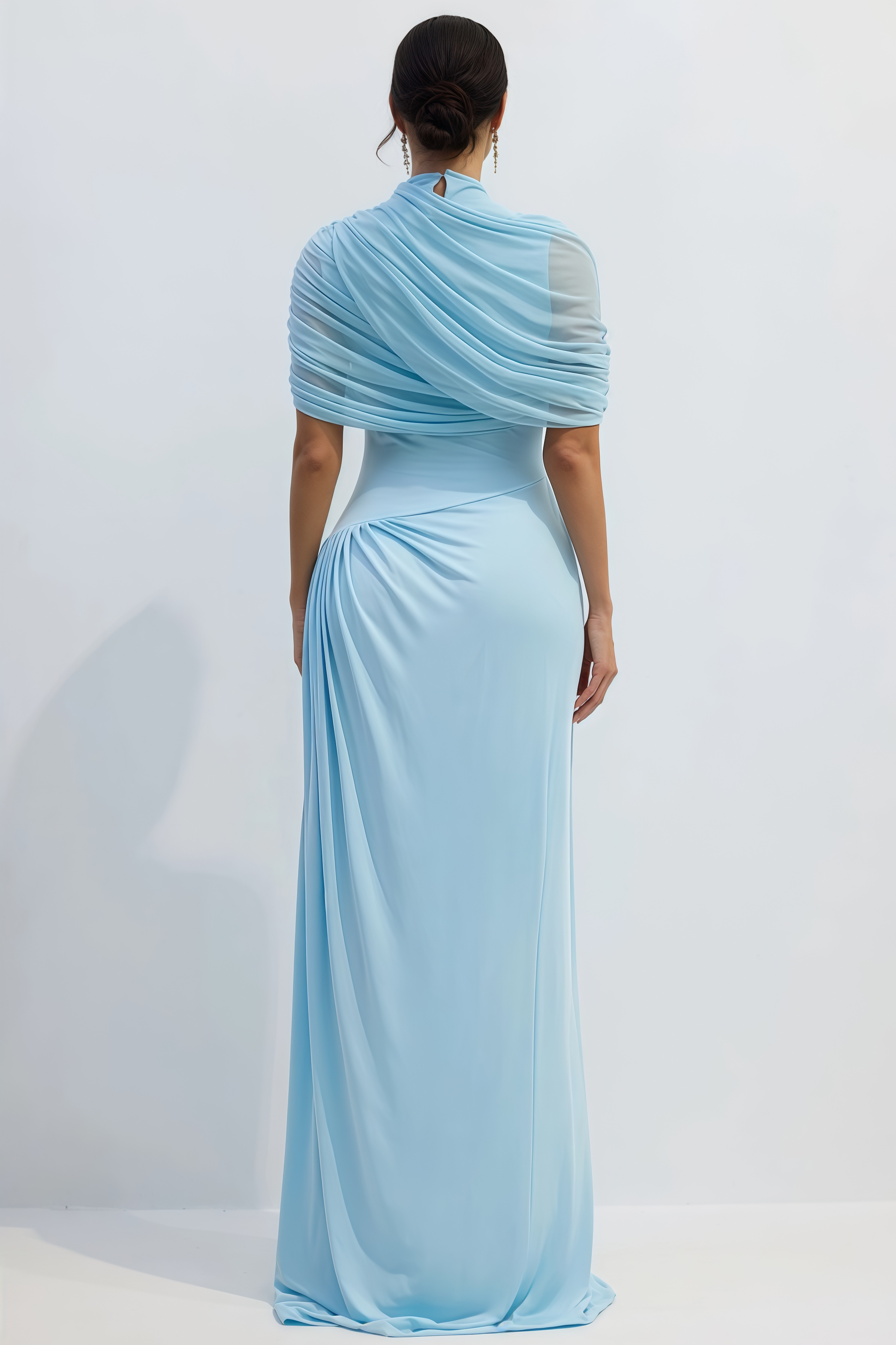 Vailtry Blue Shawl-Style Pleated Maxi Dress