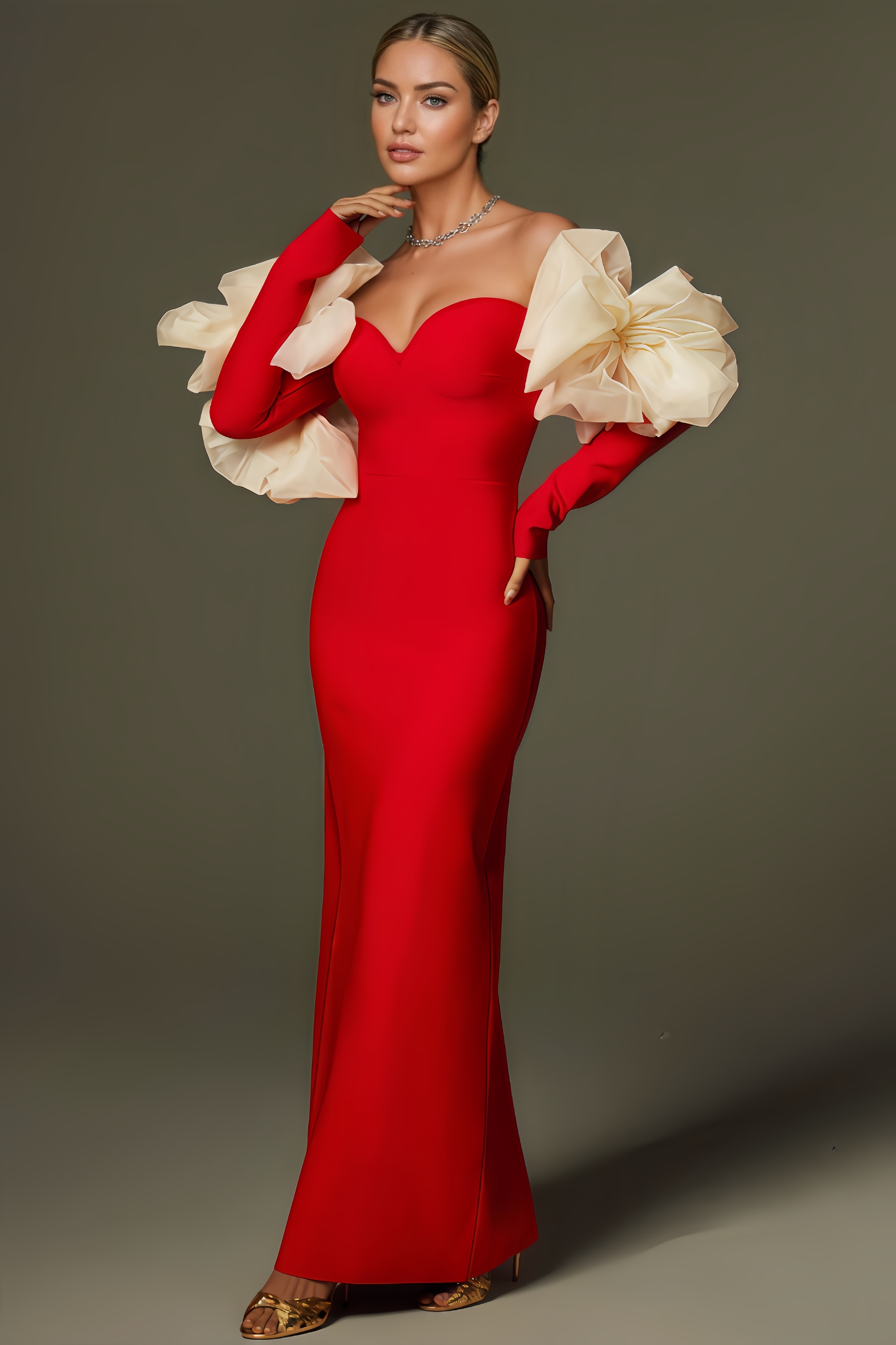 Oria Off Shoulder Flower Bandage Maxi Dress