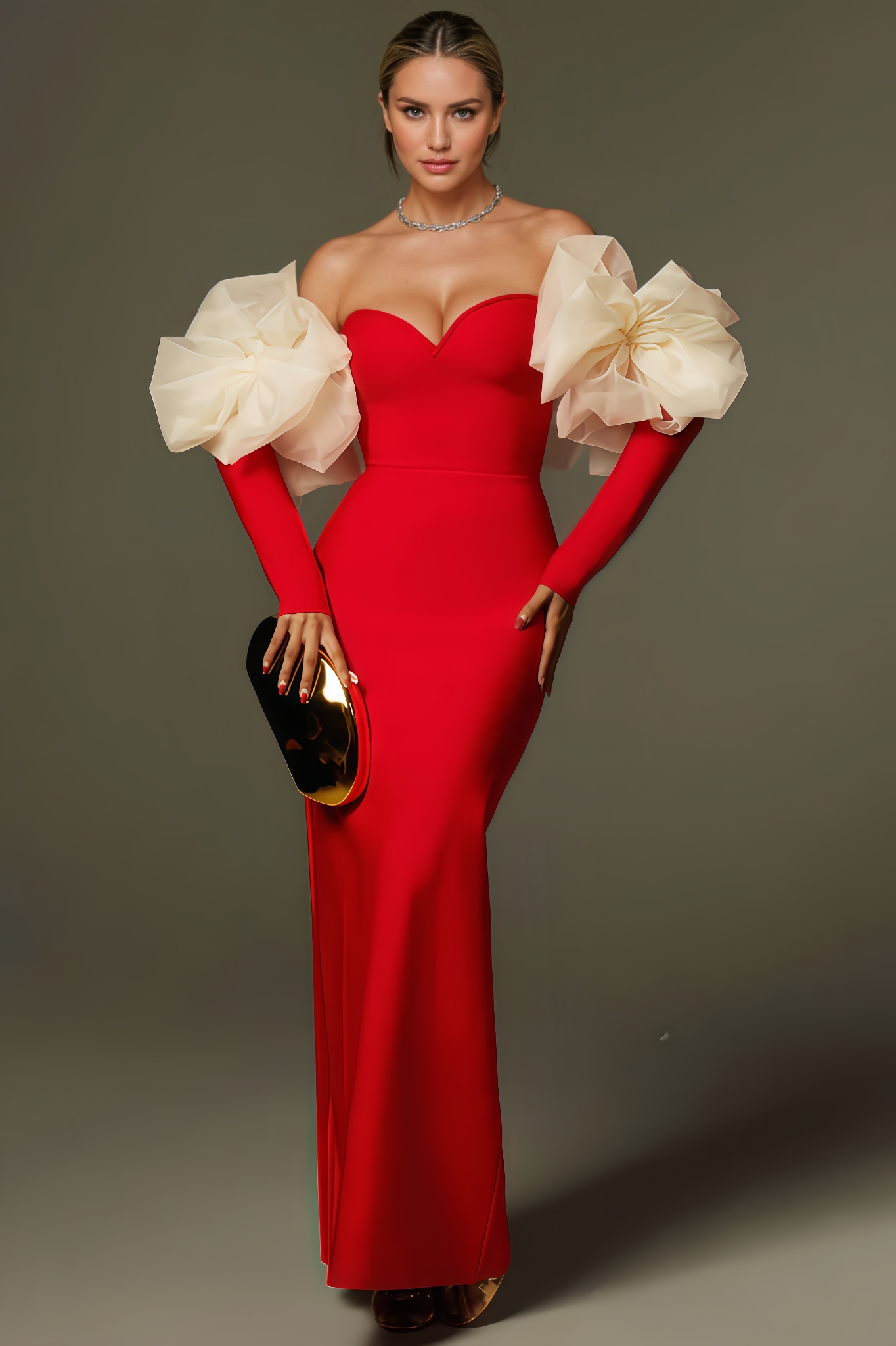 Oria Off Shoulder Flower Bandage Maxi Dress