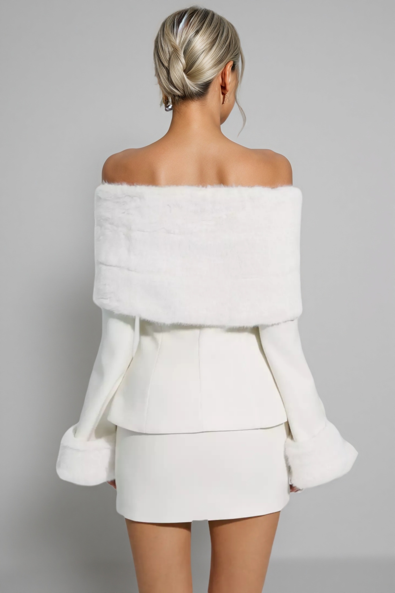 Irene Furry Coat Mini Dress Two-Piece Set