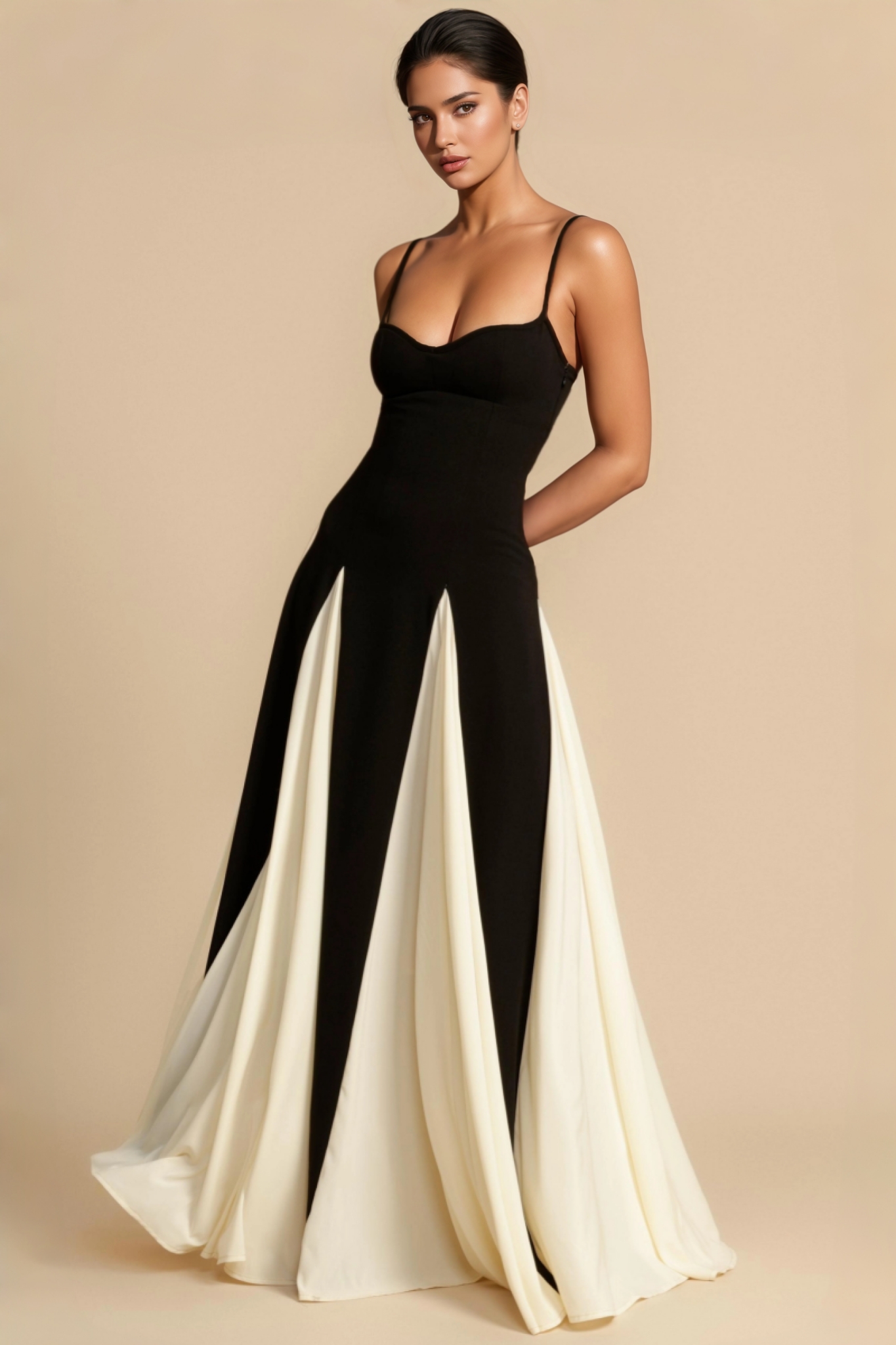 Galatea Contrast Color Sweetheart Neck Sleeveless Midi Dress