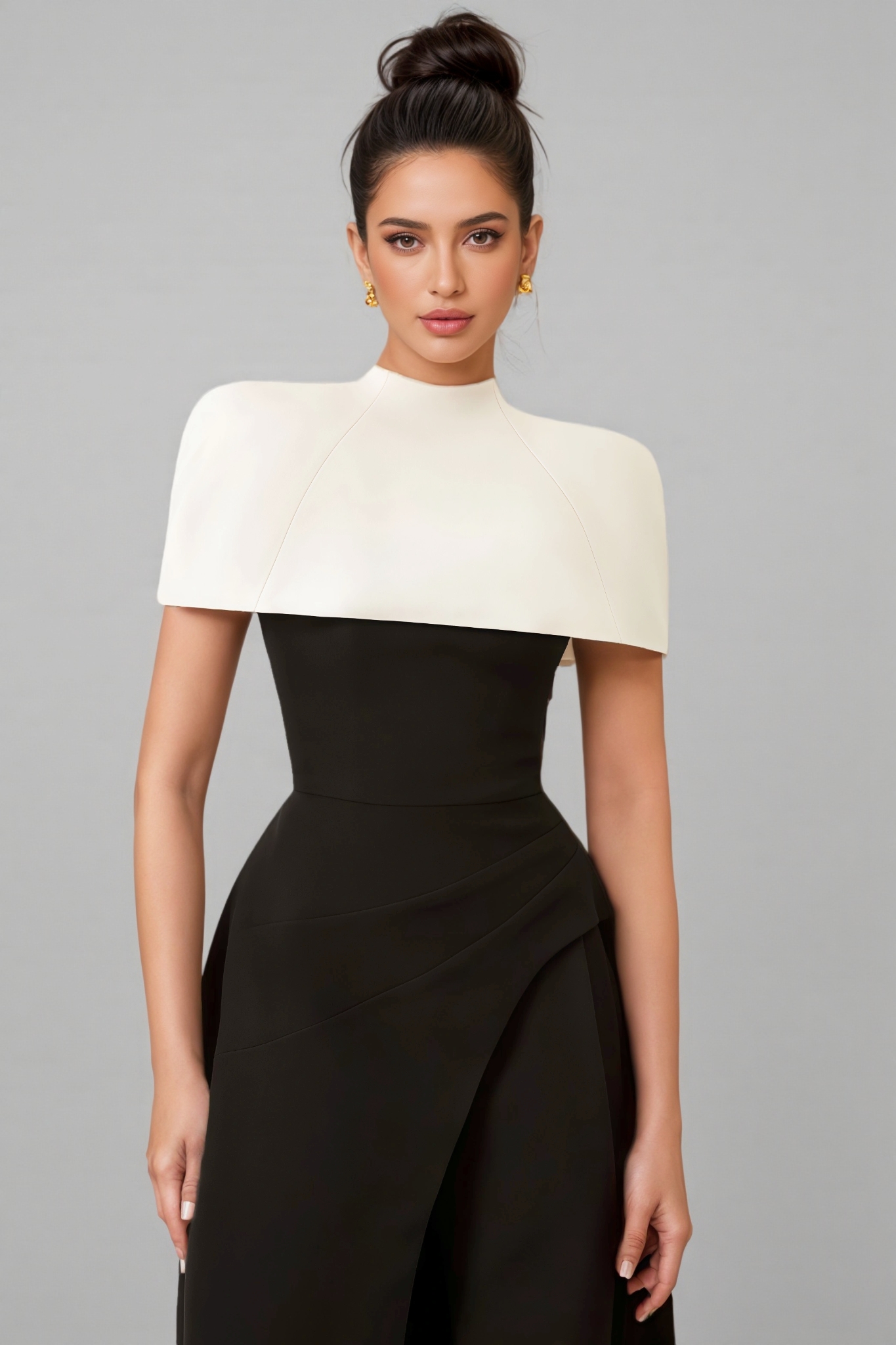 Ferla Contrast Color Cape Slip Midi Dress