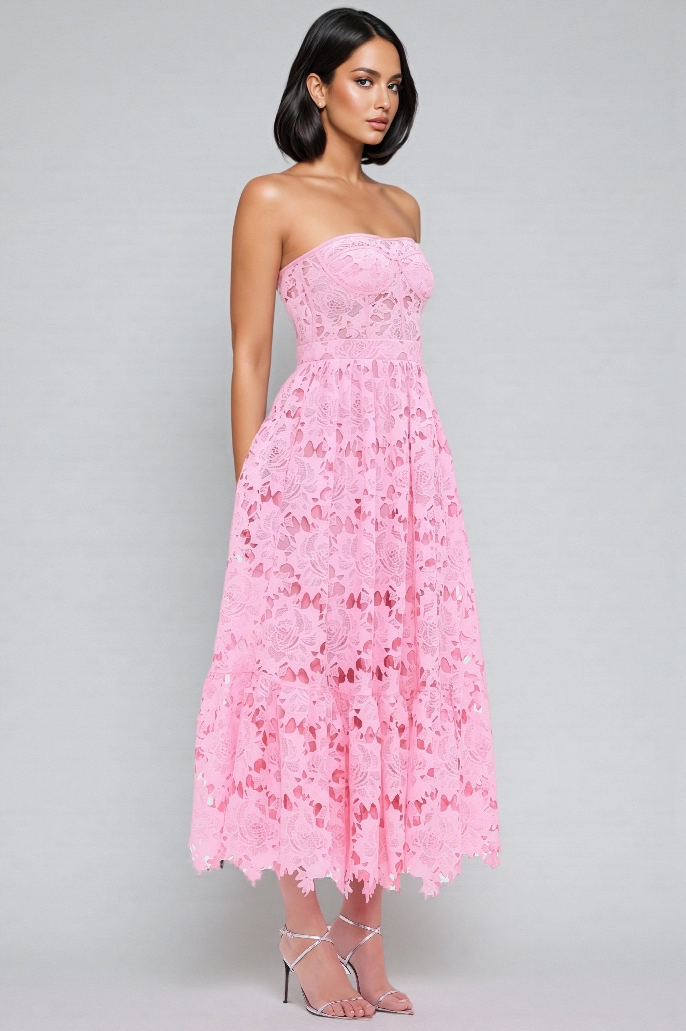 Darcy Solid Lace Sleeveless Midi Dress