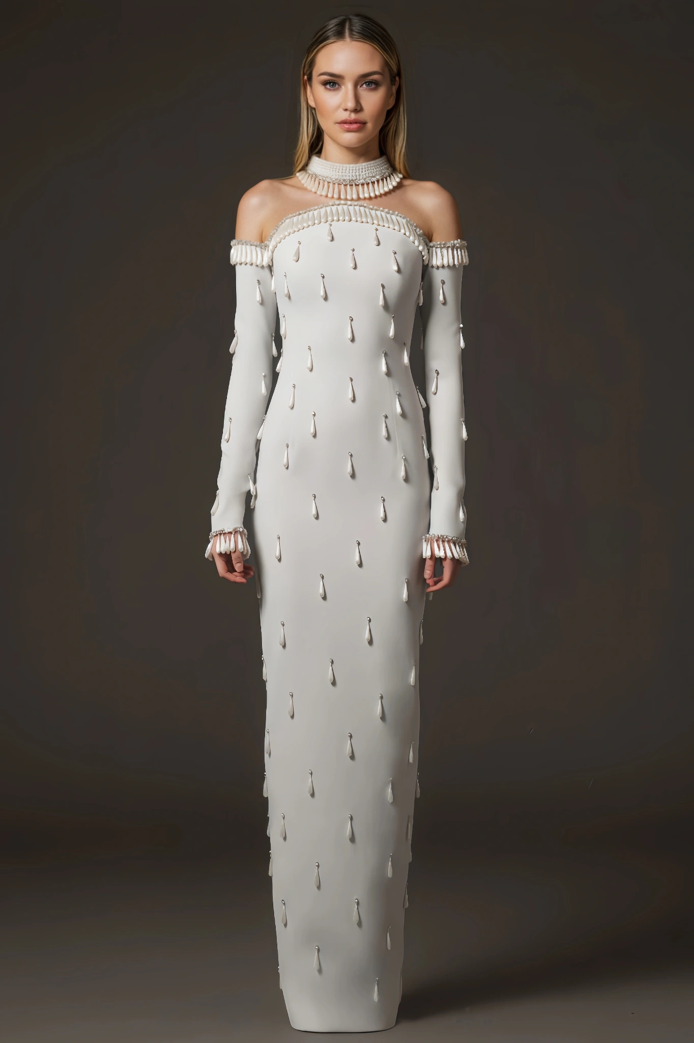 Tarynl Pearl Mesh Maxi Dress