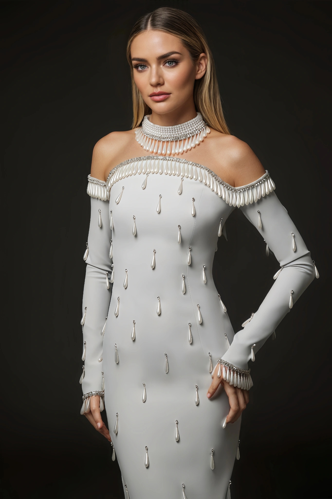 Tarynl Pearl Mesh Maxi Dress