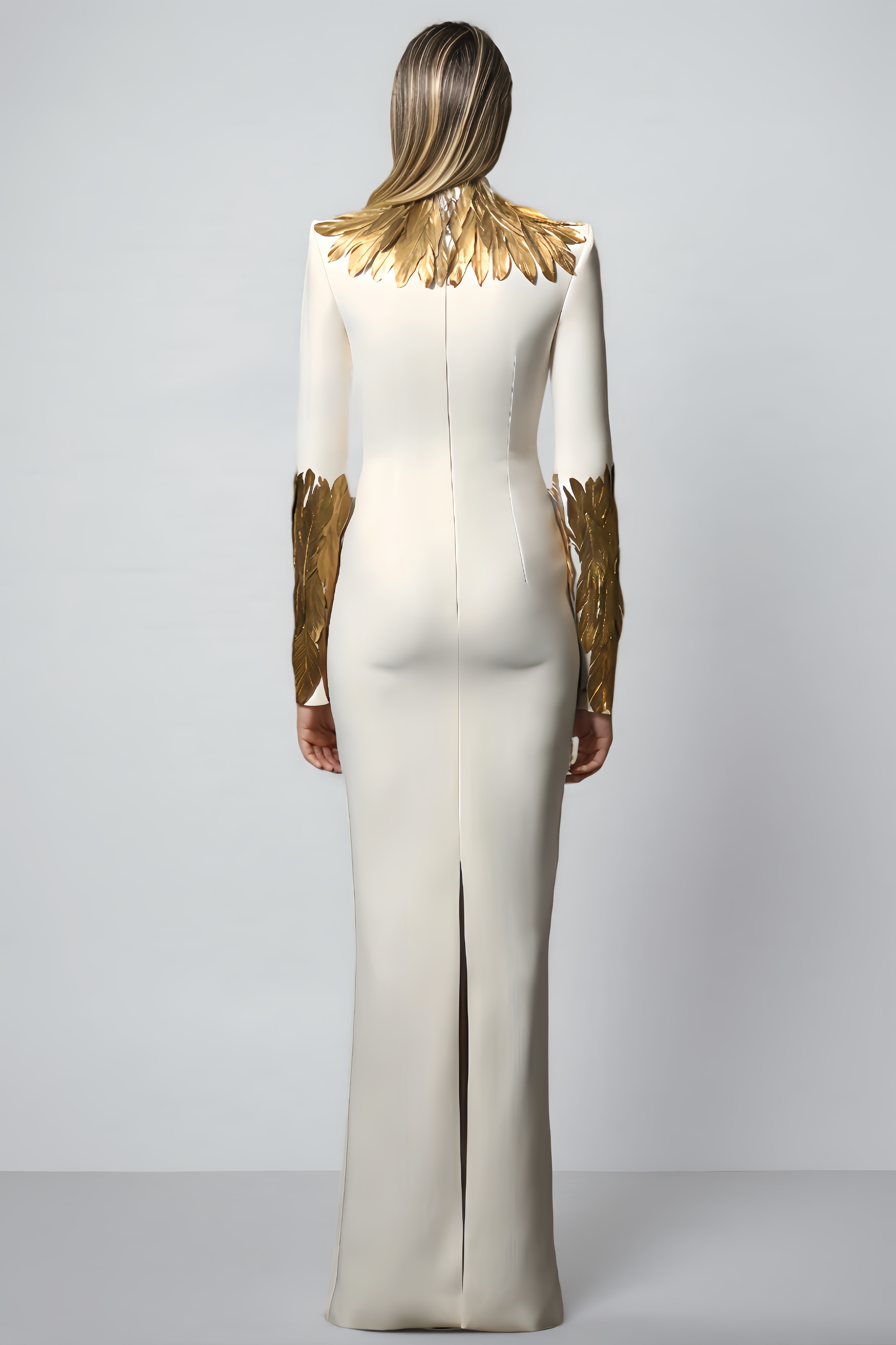 Aurore Golden Feather Maxi Dress