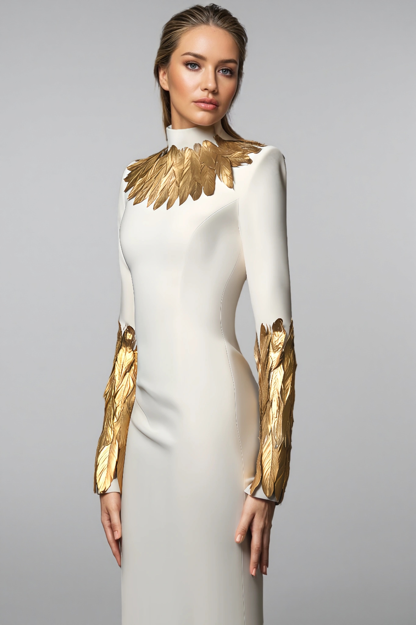 Aurore Golden Feather Maxi Dress