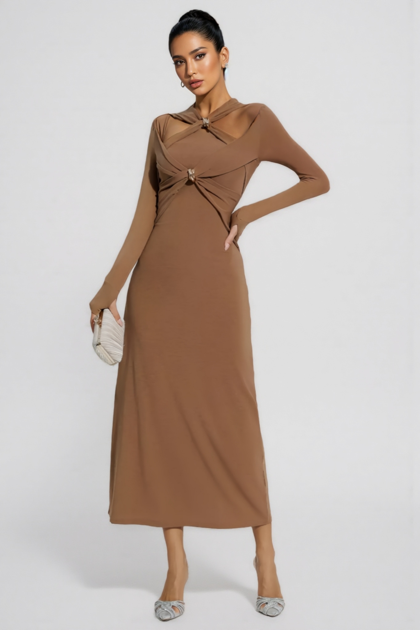 Ilana Solid Colour Strappy Maxi Dress-Brown