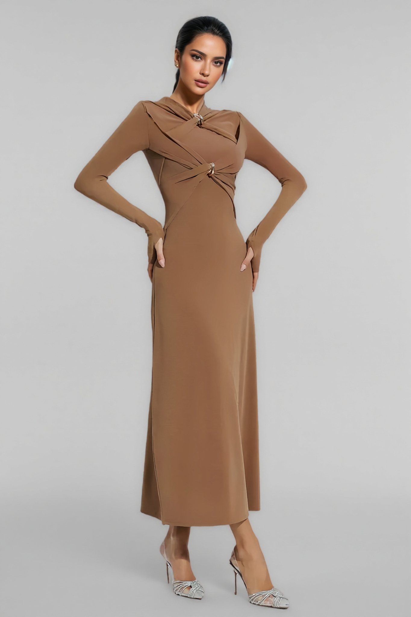 Ilana Solid Colour Strappy Maxi Dress-Brown