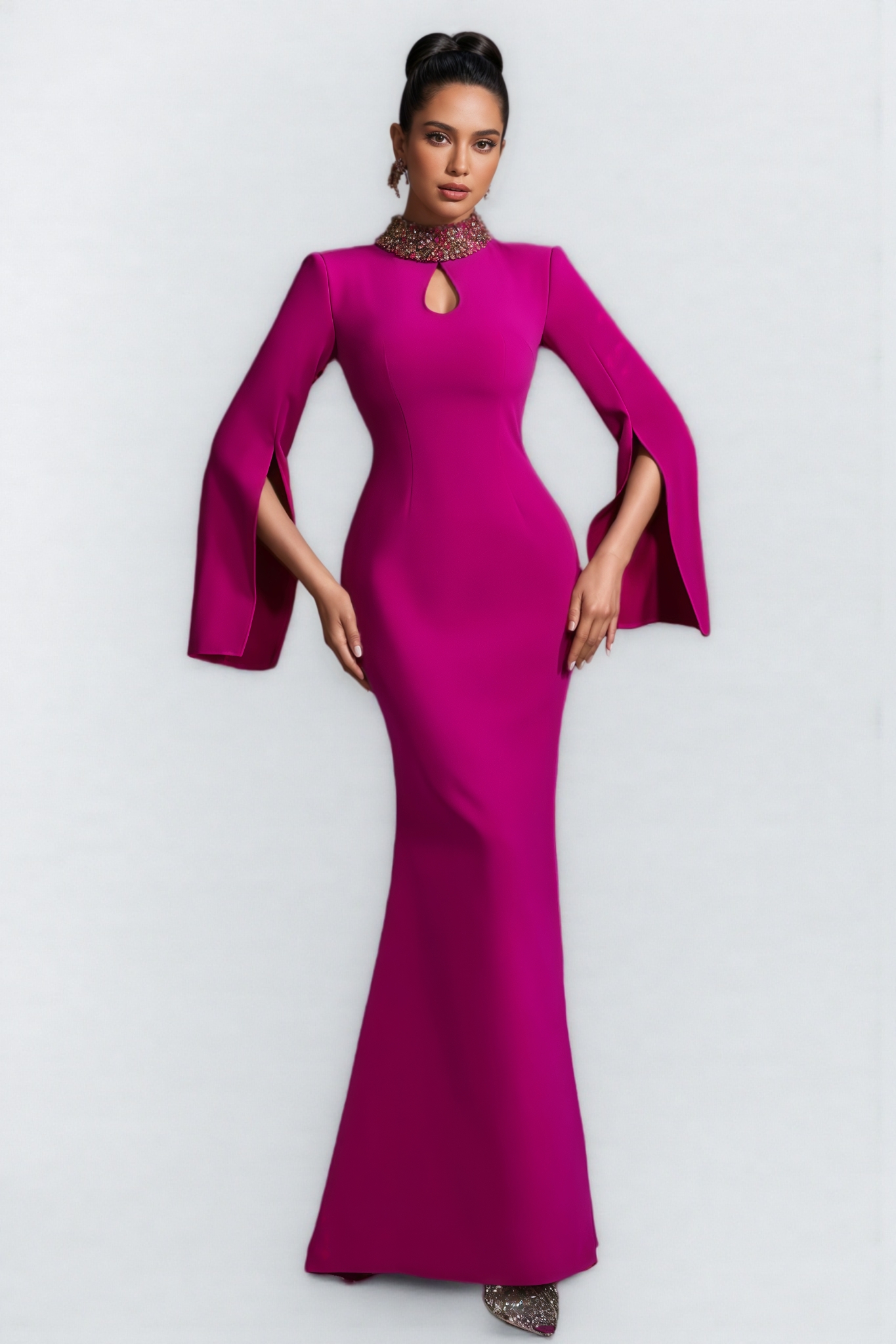 Lamya Purple Cape Sleeve Cutout Maxi Dress