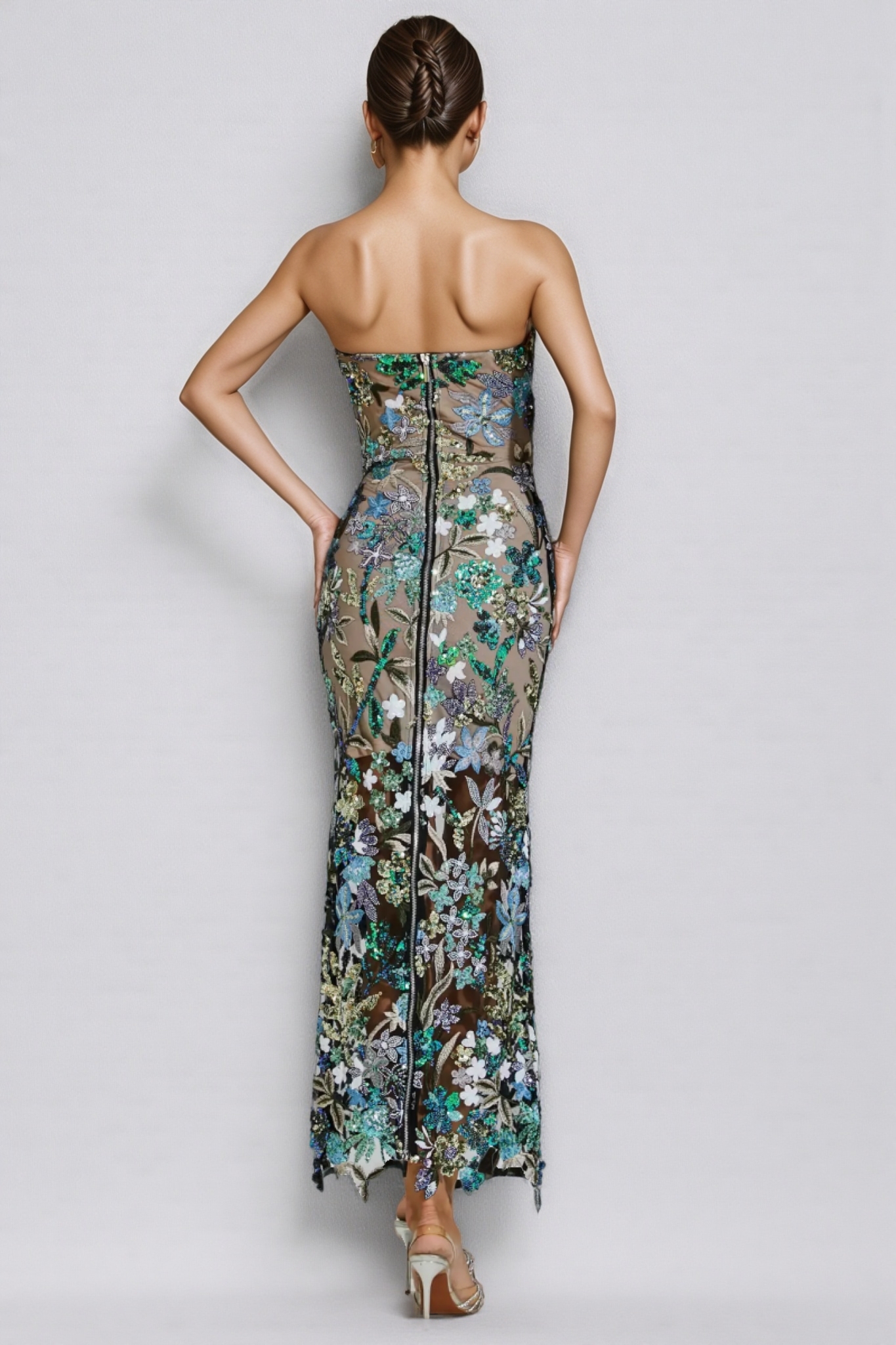 Aisia Sequin Floral Maxi Dress-Blue