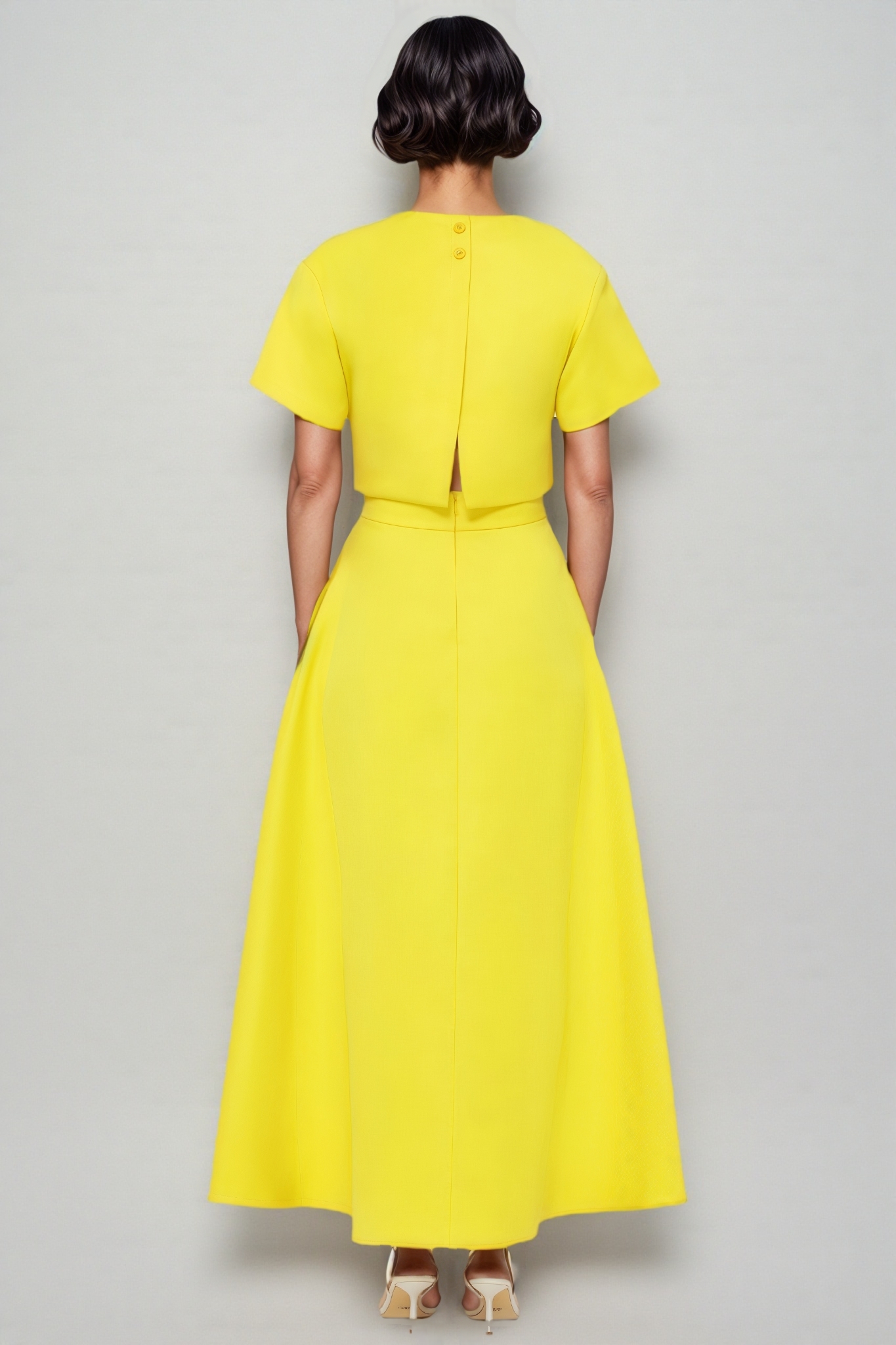 Hespet Yellow 3D Floral Maxi Dress Set