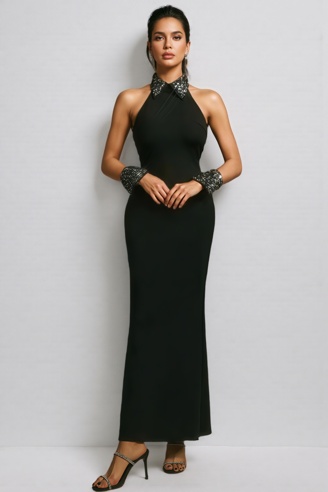 Calidk Halterneck Crystal Maxi Dress