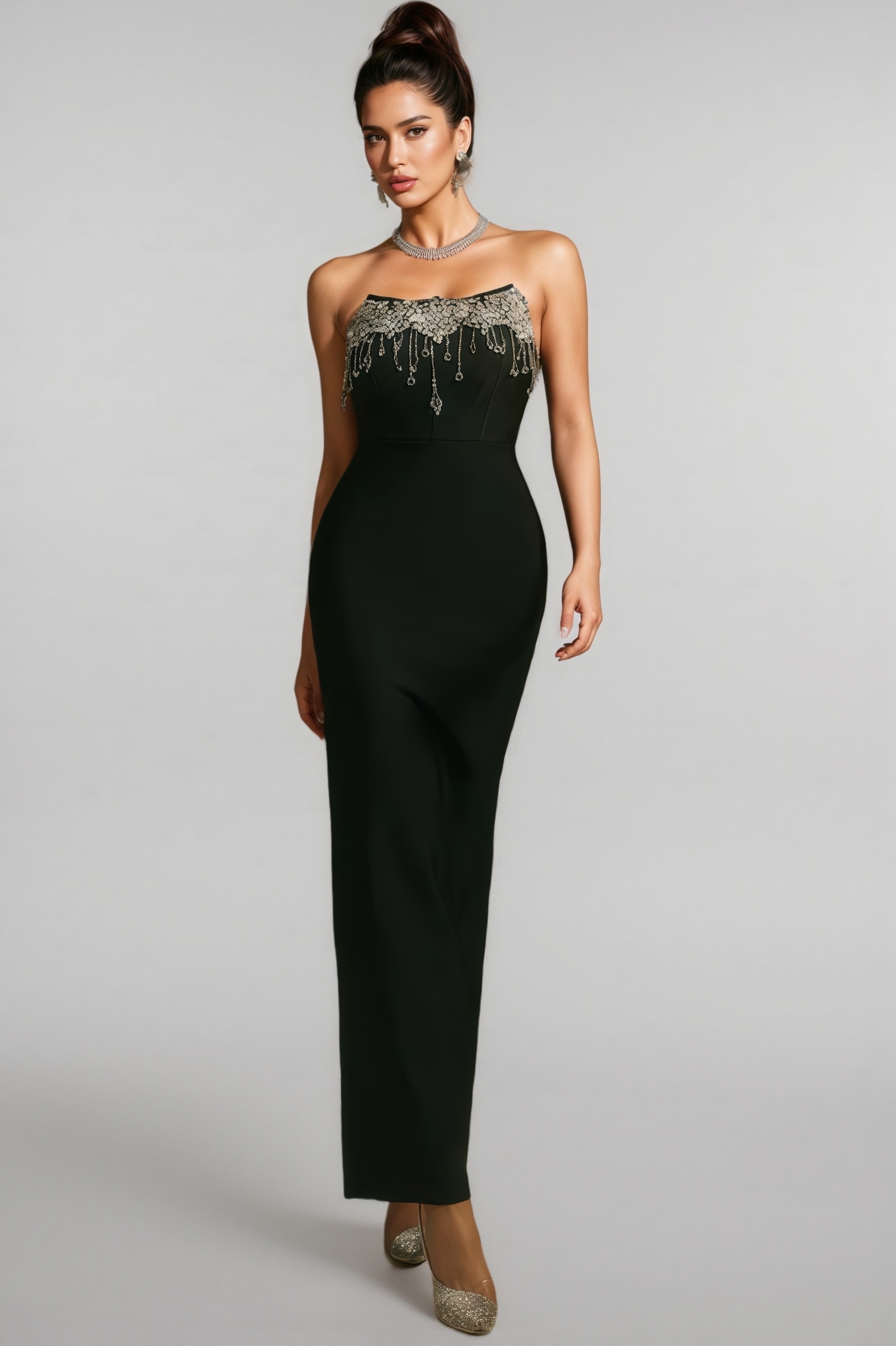 Junkt Strapless Crystal Fringe Bandage Dress