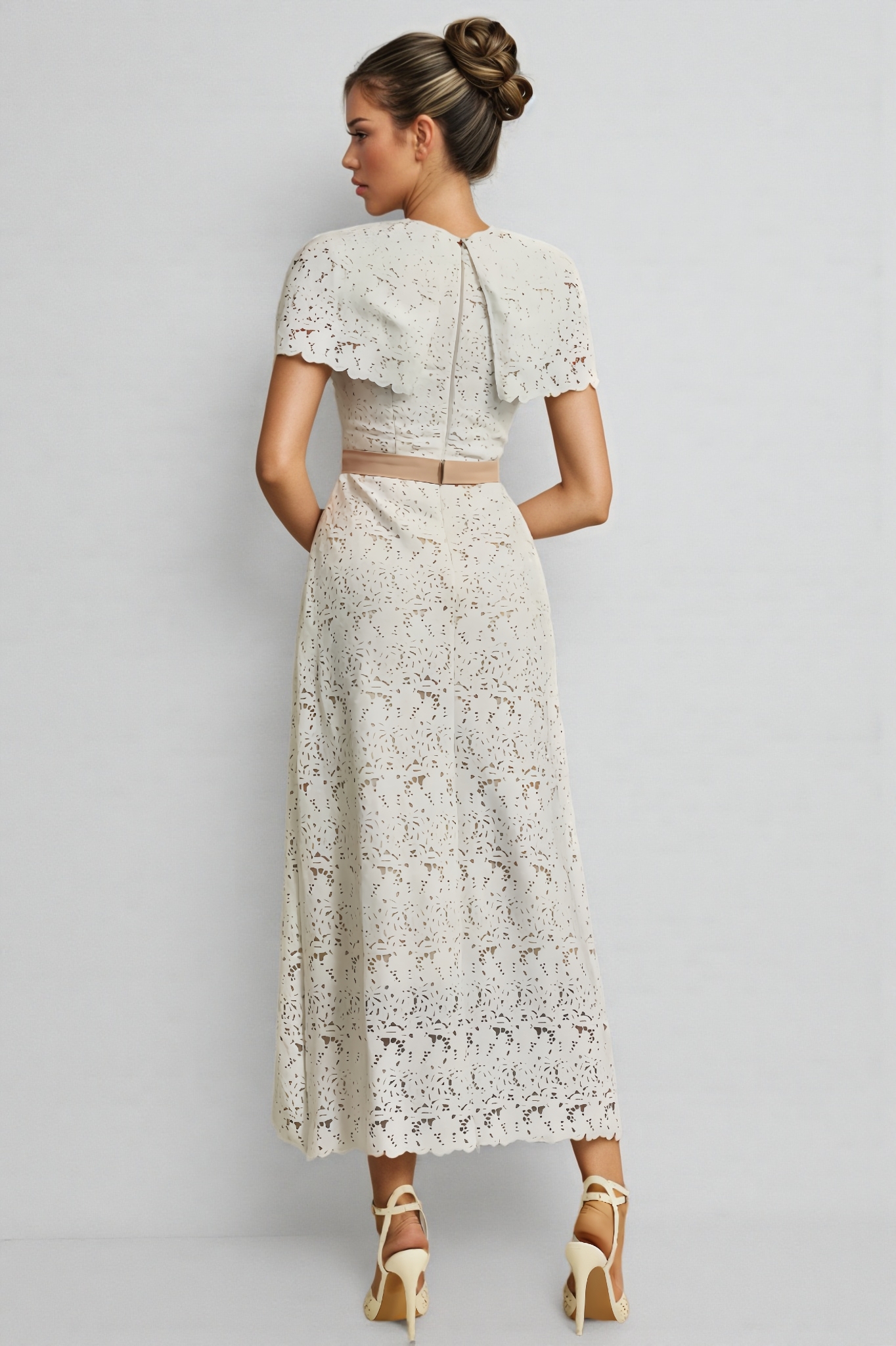 Elin Cape Embroidered Midi Dress