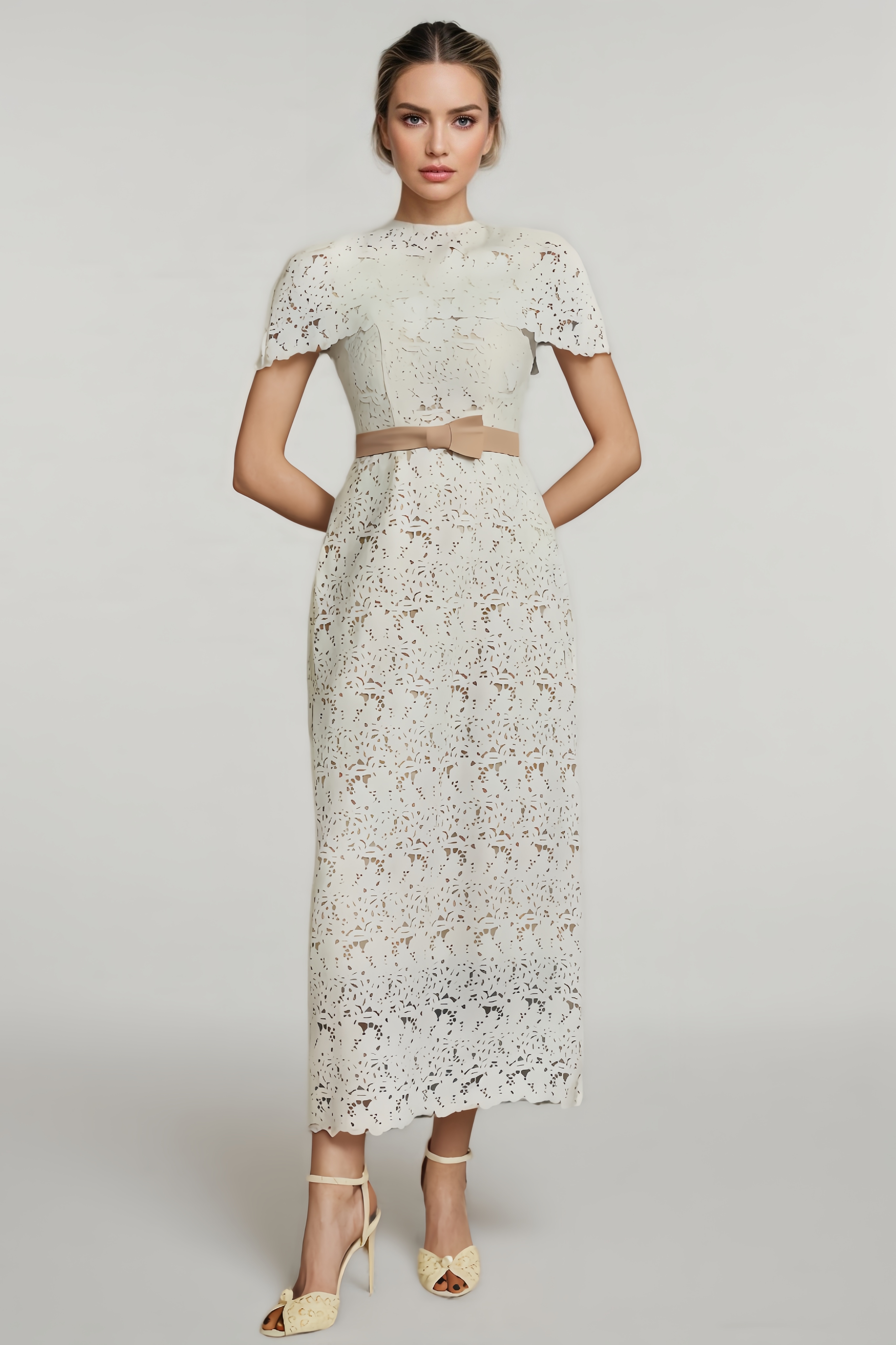 Elin Cape Embroidered Midi Dress