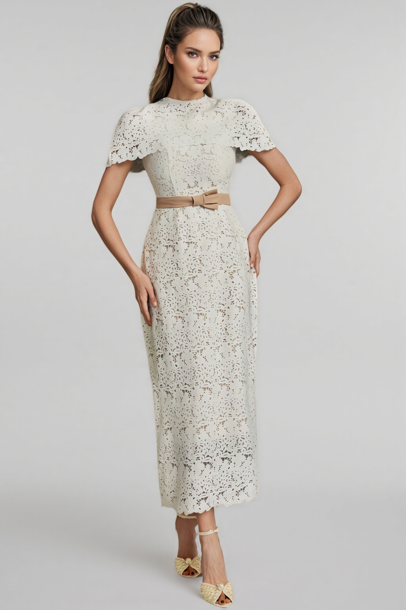 Elin Cape Embroidered Midi Dress