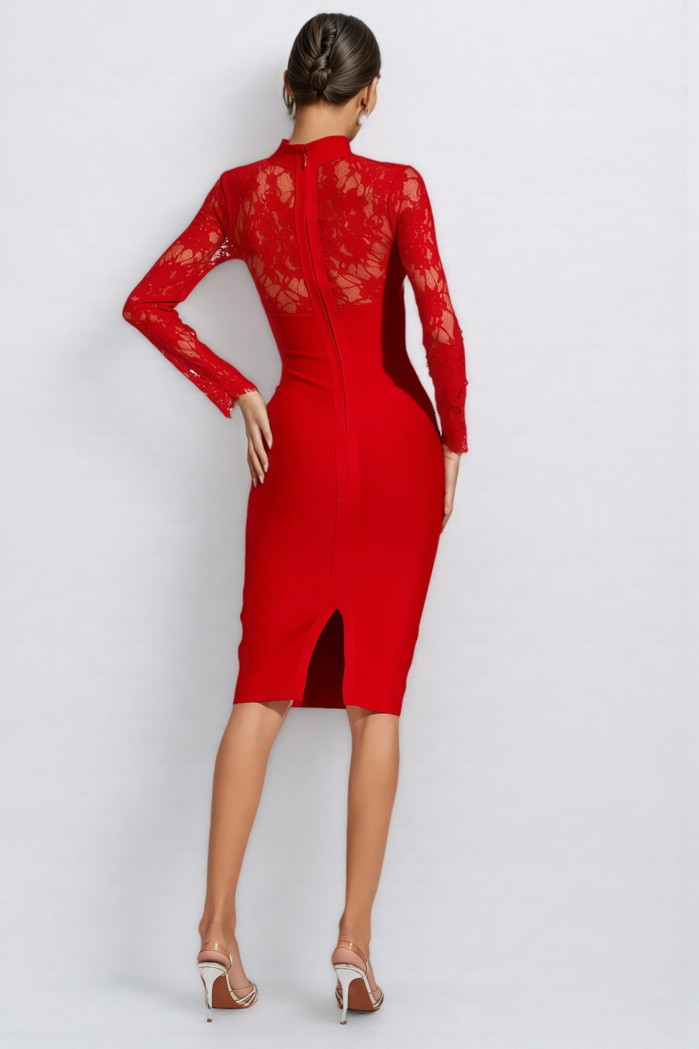 Grece Red Lace Sleeve Bandage Maxi Dress