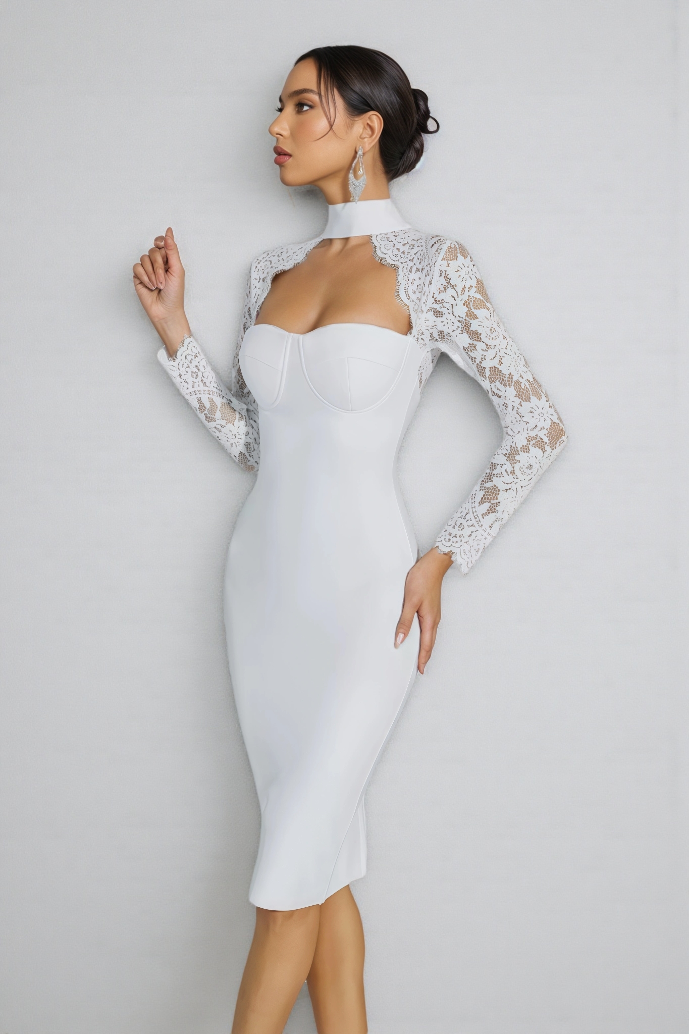 Beren White Lace Sleeve Bandage Maxi Dress
