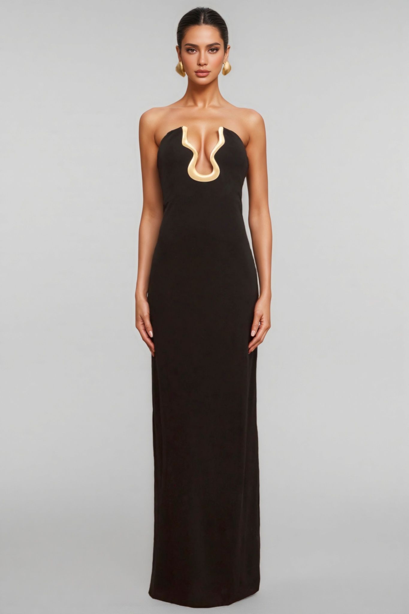 Jeandi Black Bustier Bandage Maxi Dress