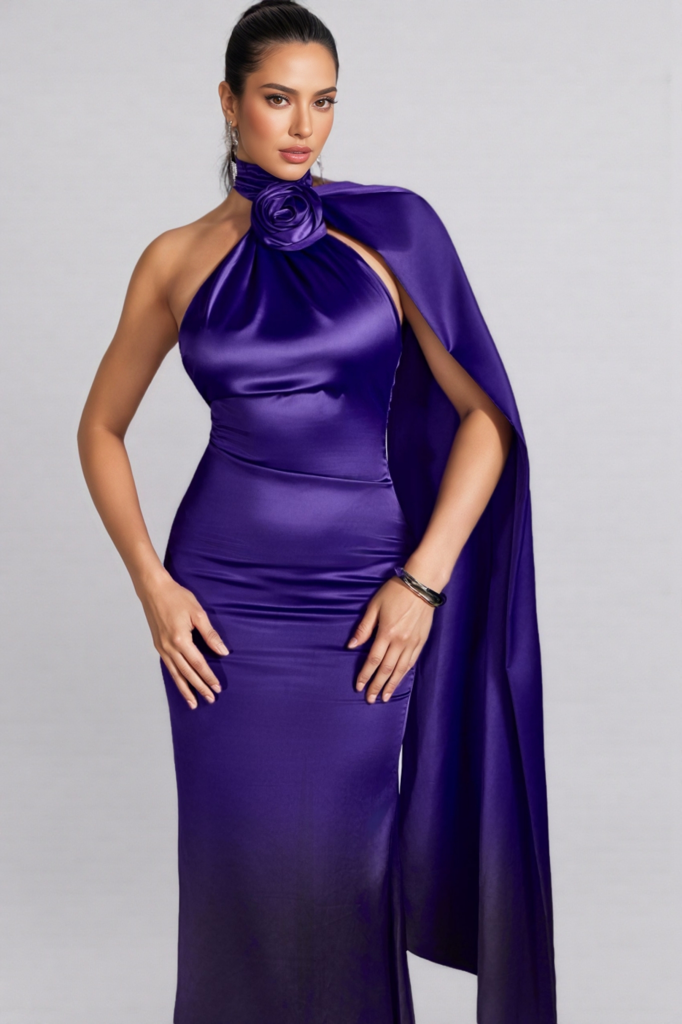 Valentina Halter Floral Maxi Satin Dress