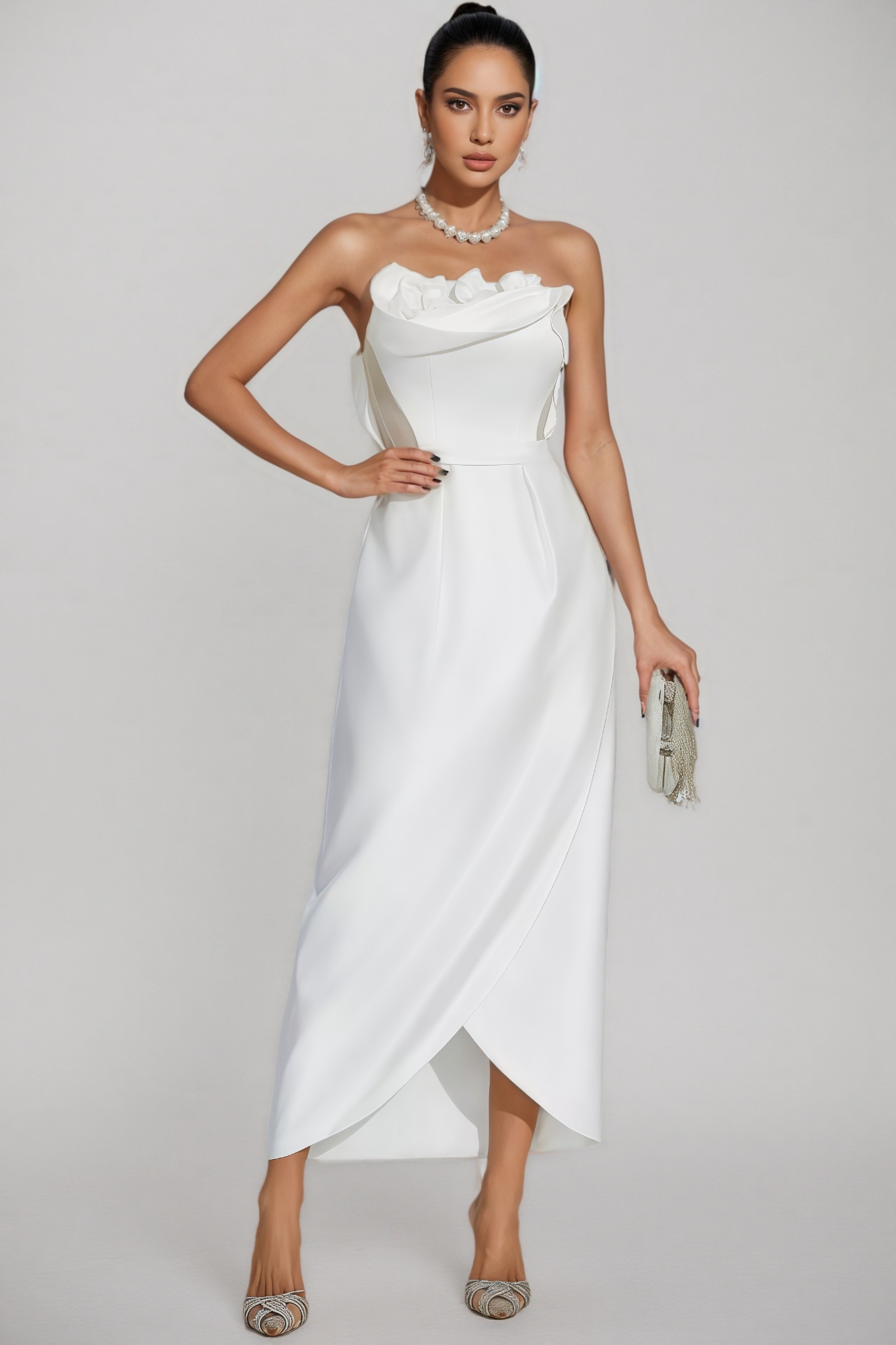 Inga White Off Shoulder Satin Maxi Dress