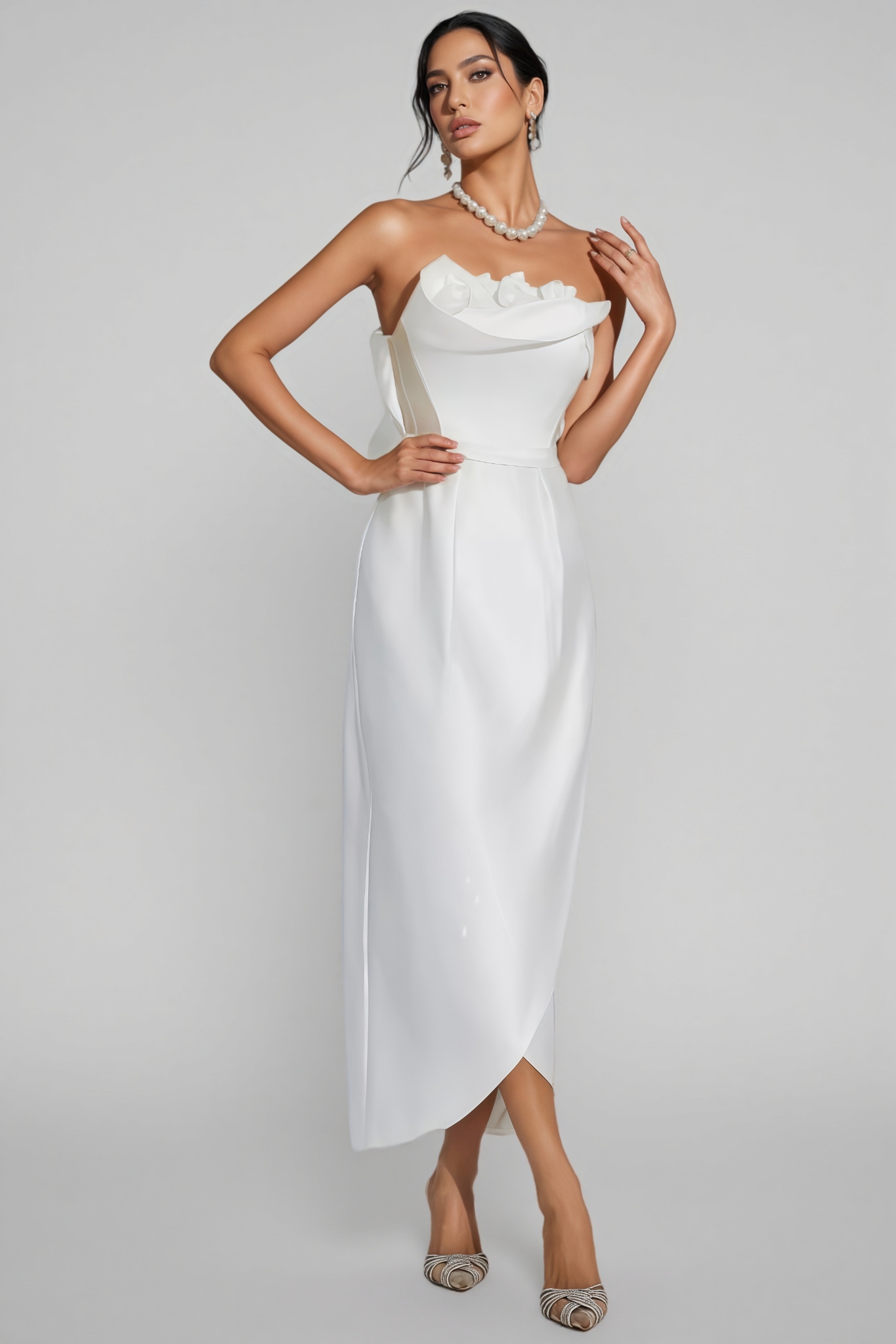 Inga White Off Shoulder Satin Maxi Dress