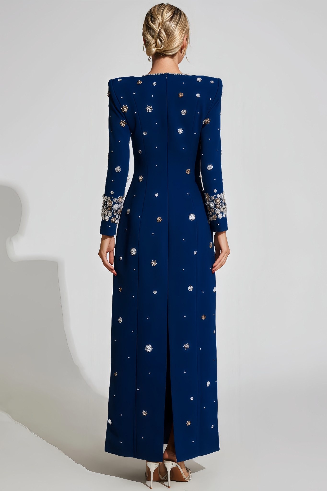 Stripe Blue Diamond Long Sleeve Maxi Dress