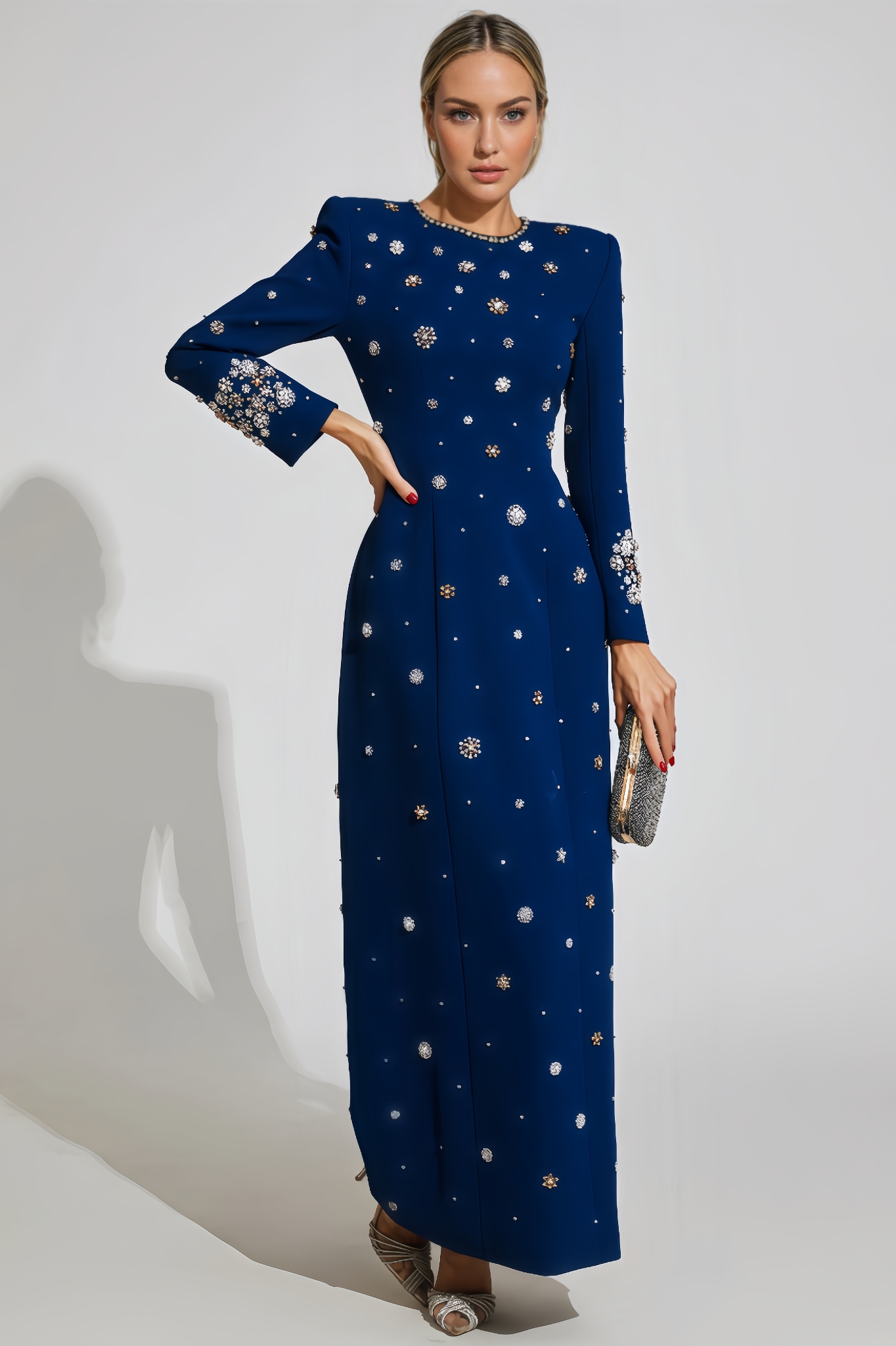 Stripe Blue Diamond Long Sleeve Maxi Dress