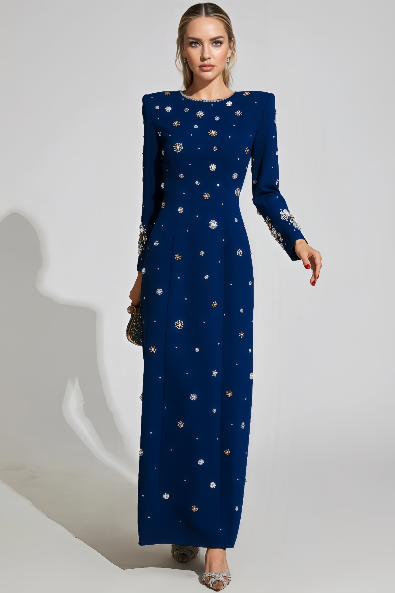 Stripe Blue Diamond Long Sleeve Maxi Dress