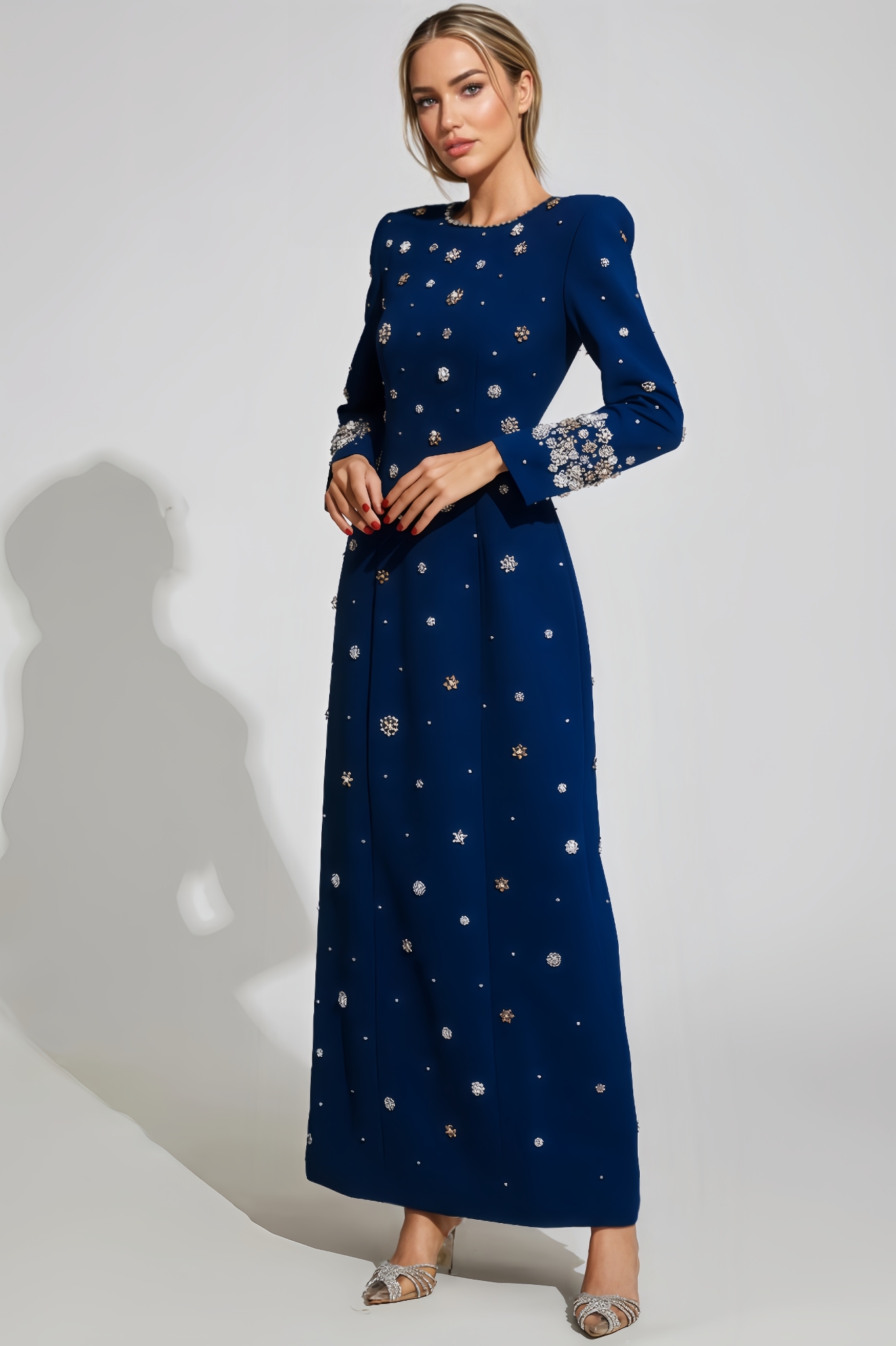 Stripe Blue Diamond Long Sleeve Maxi Dress