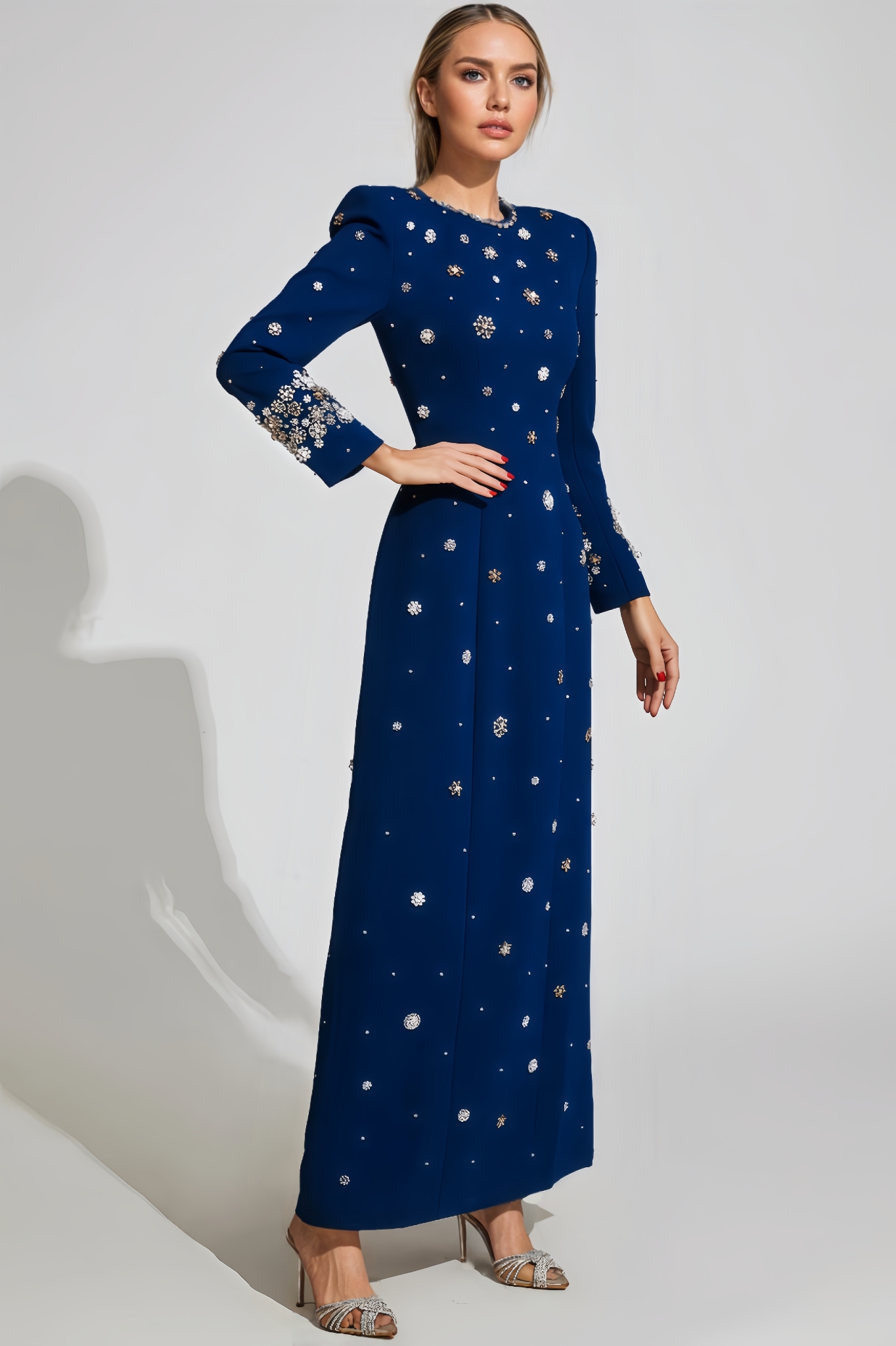 Stripe Blue Diamond Long Sleeve Maxi Dress