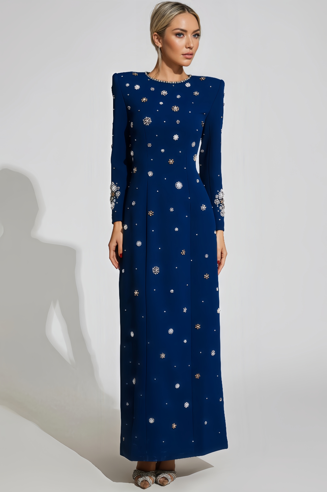 Stripe Blue Diamond Long Sleeve Maxi Dress